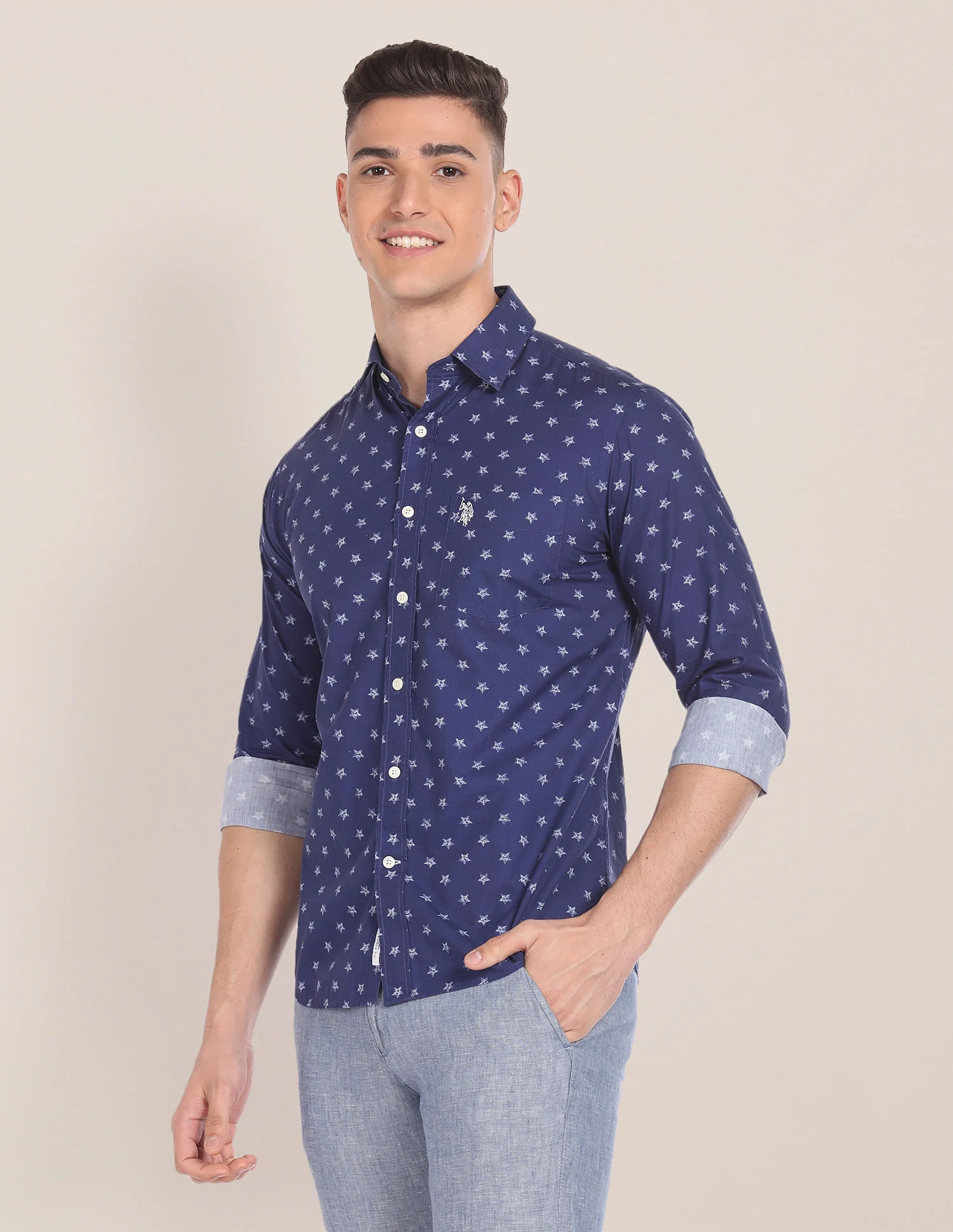 Spread Collar Geometric Print Shirt - Image 4