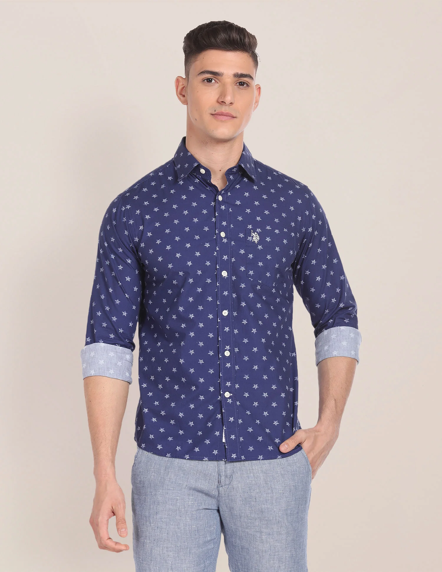 Spread Collar Geometric Print Shirt - Image 6
