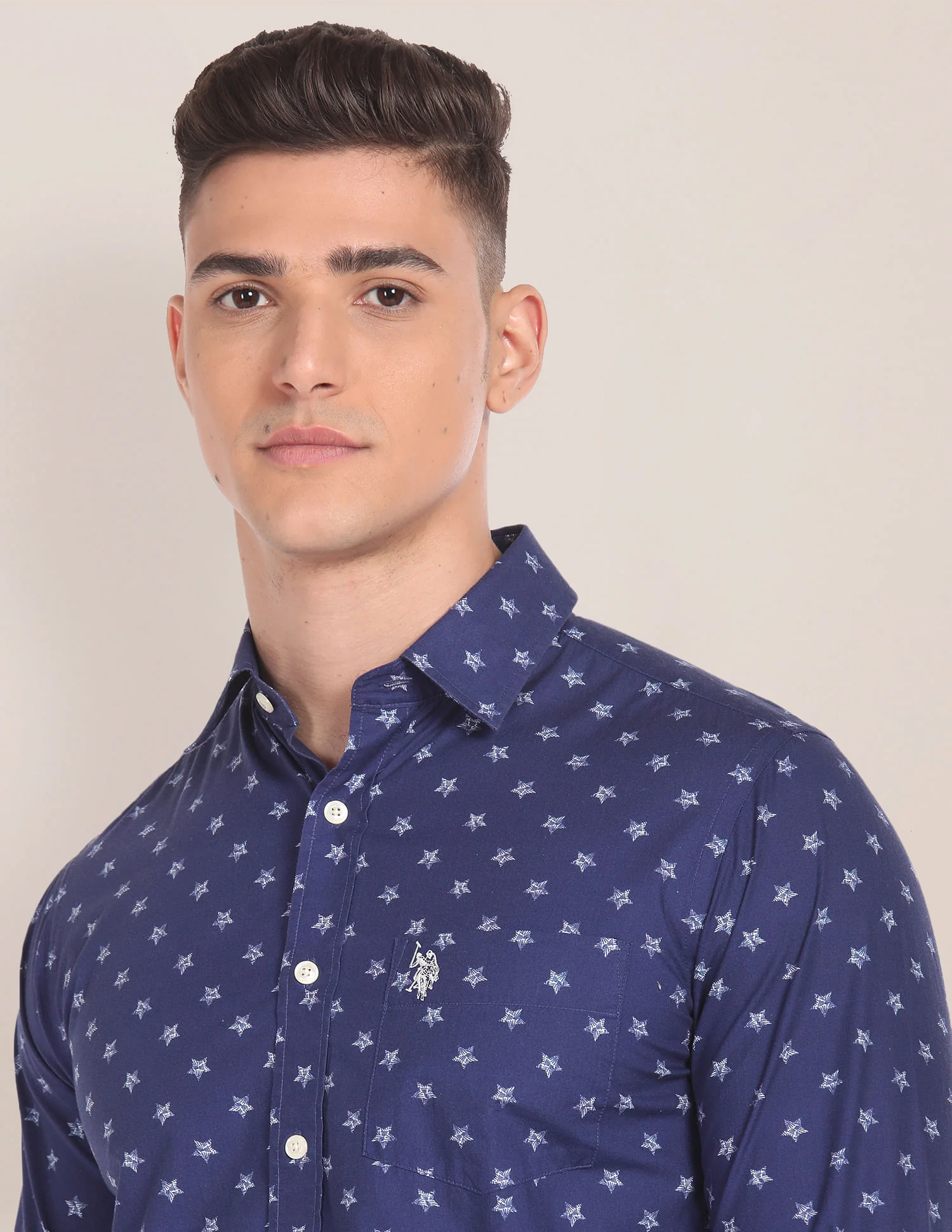 Spread Collar Geometric Print Shirt - Image 7