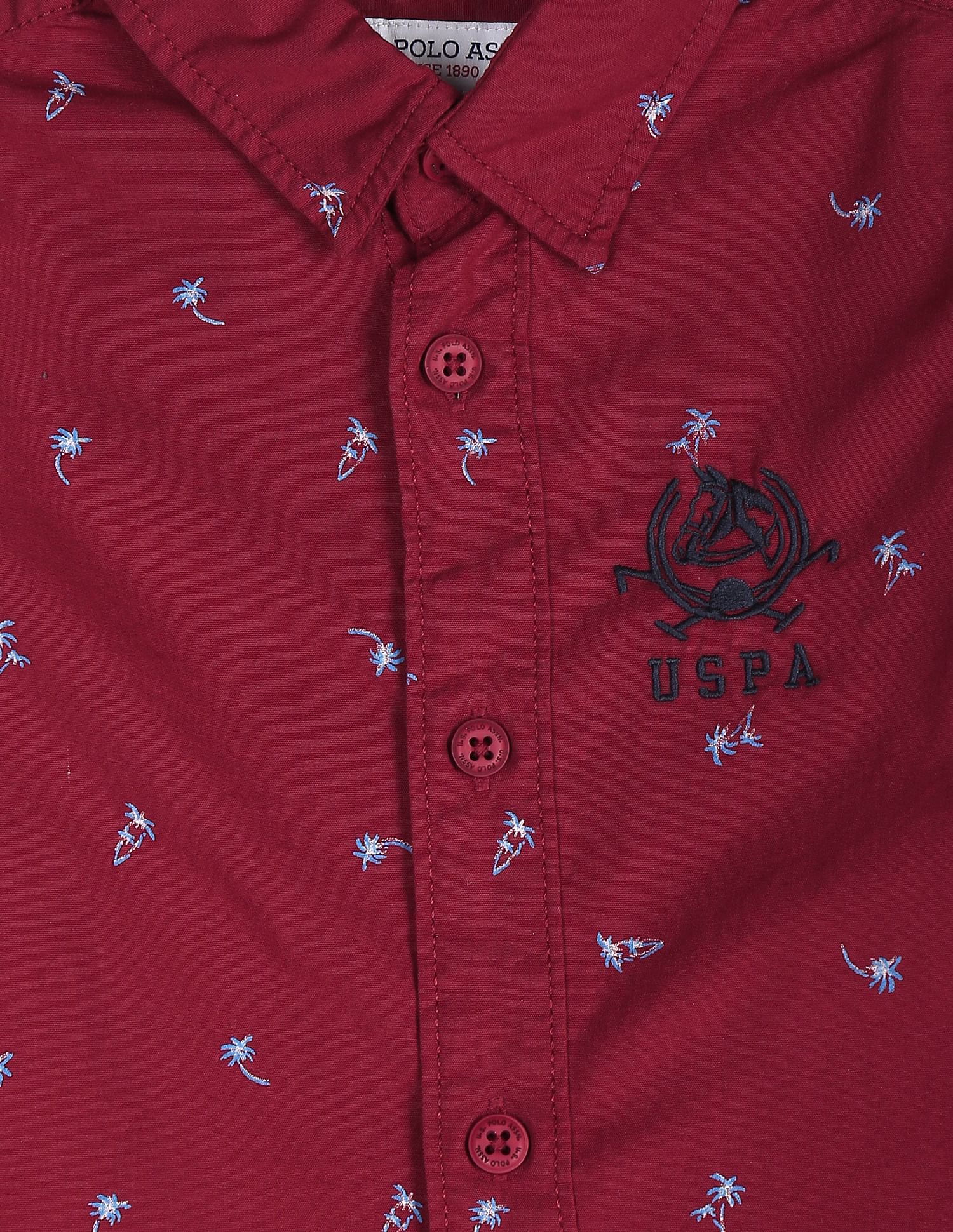 Spread Collar Motif Print Cotton Shirt - Image 3