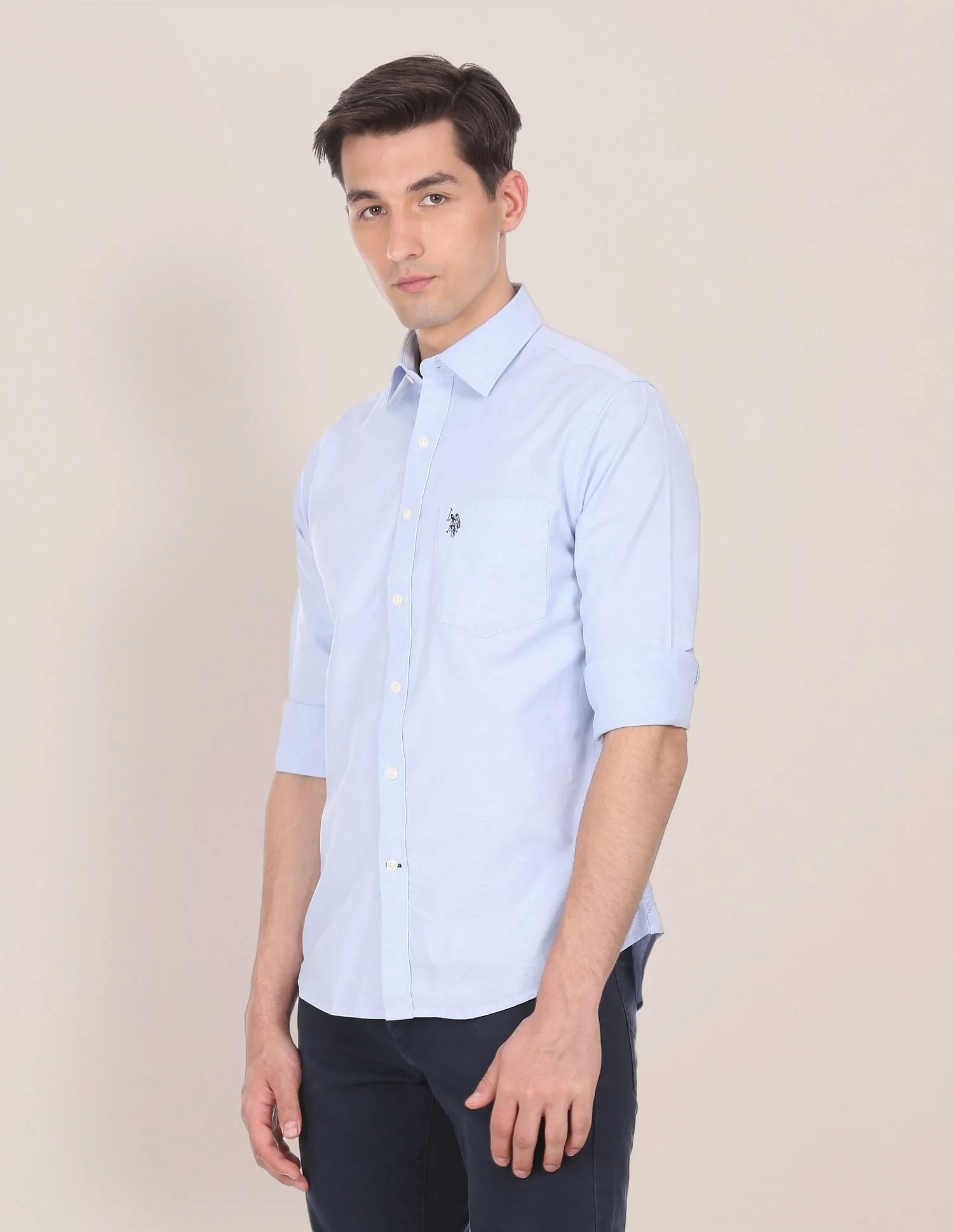 Spread Collar Solid Casual Shirt - Image 3