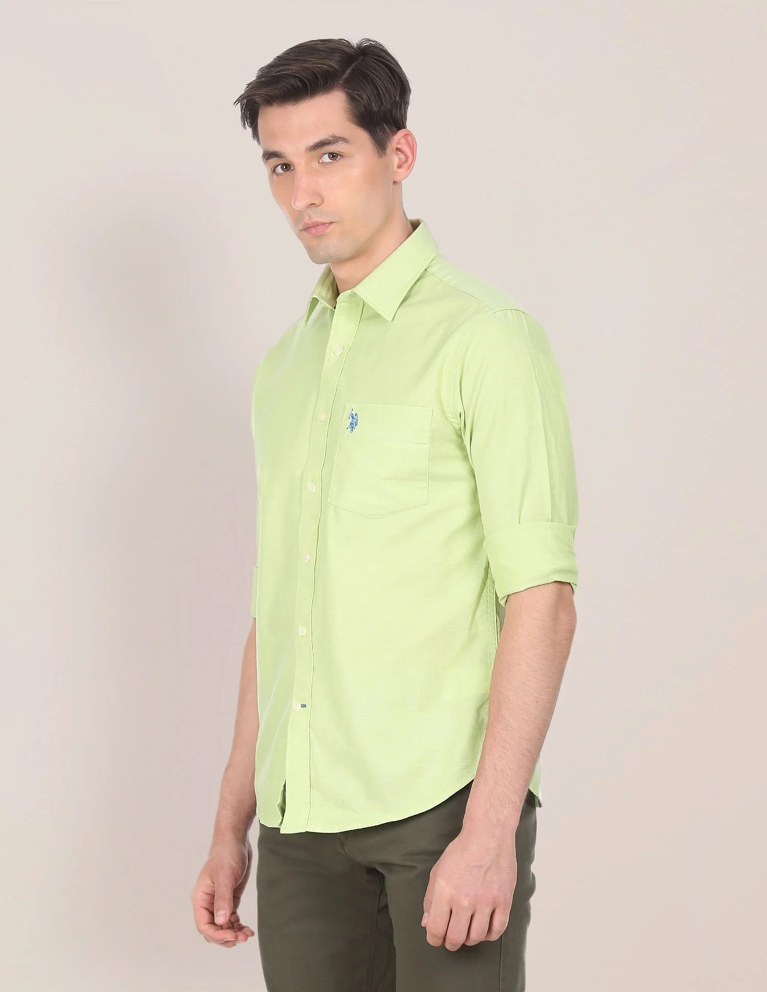 Spread Collar Solid Casual Shirt - Image 3