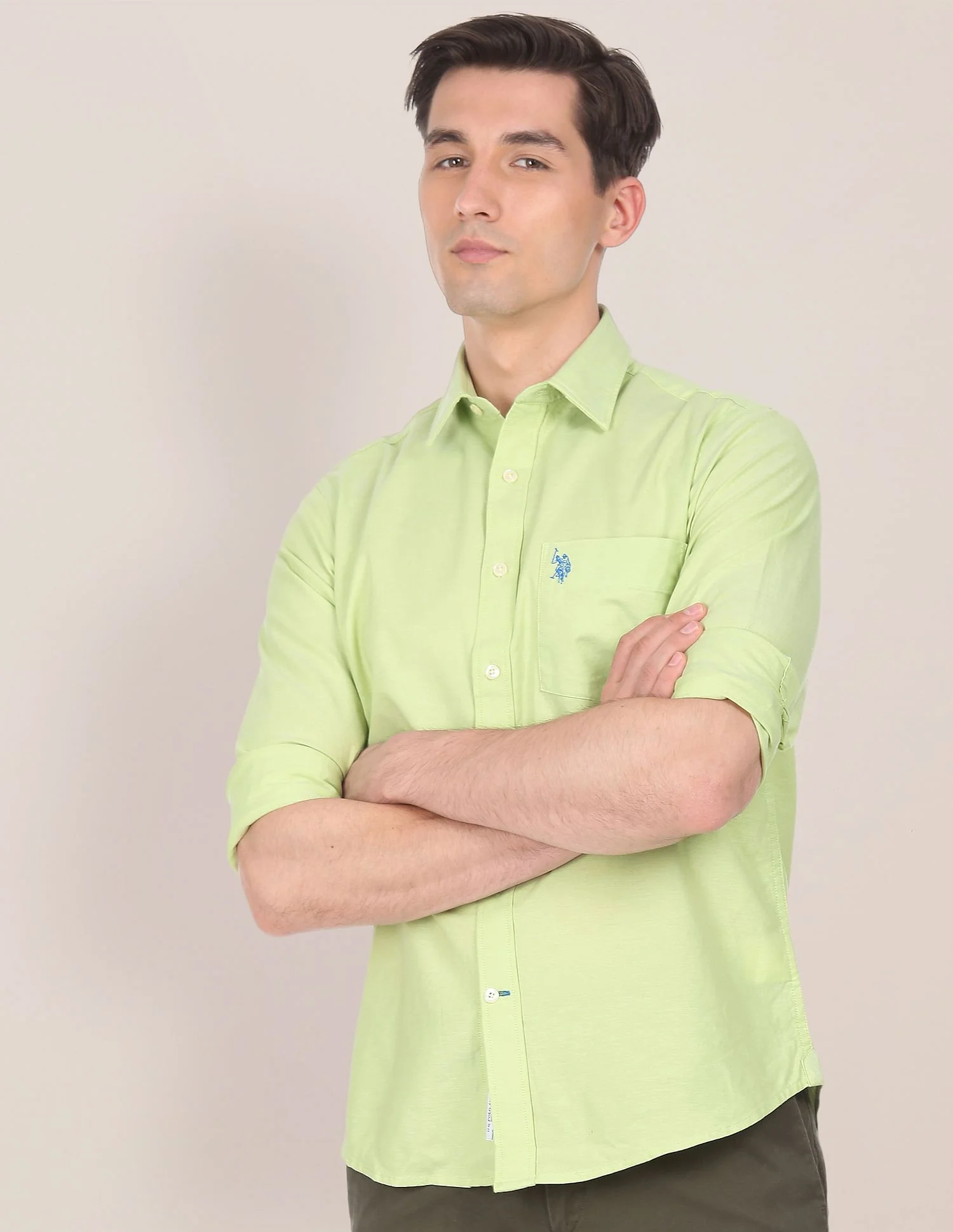 Spread Collar Solid Casual Shirt - Image 4