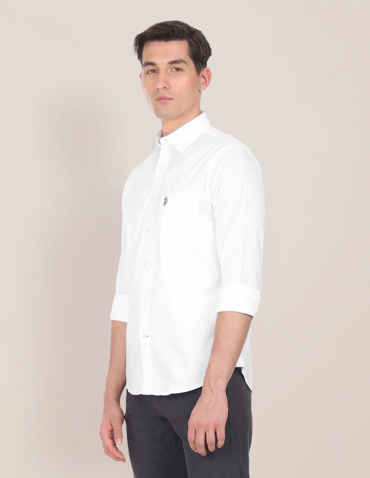 Spread Collar Solid Casual Shirt - Image 3