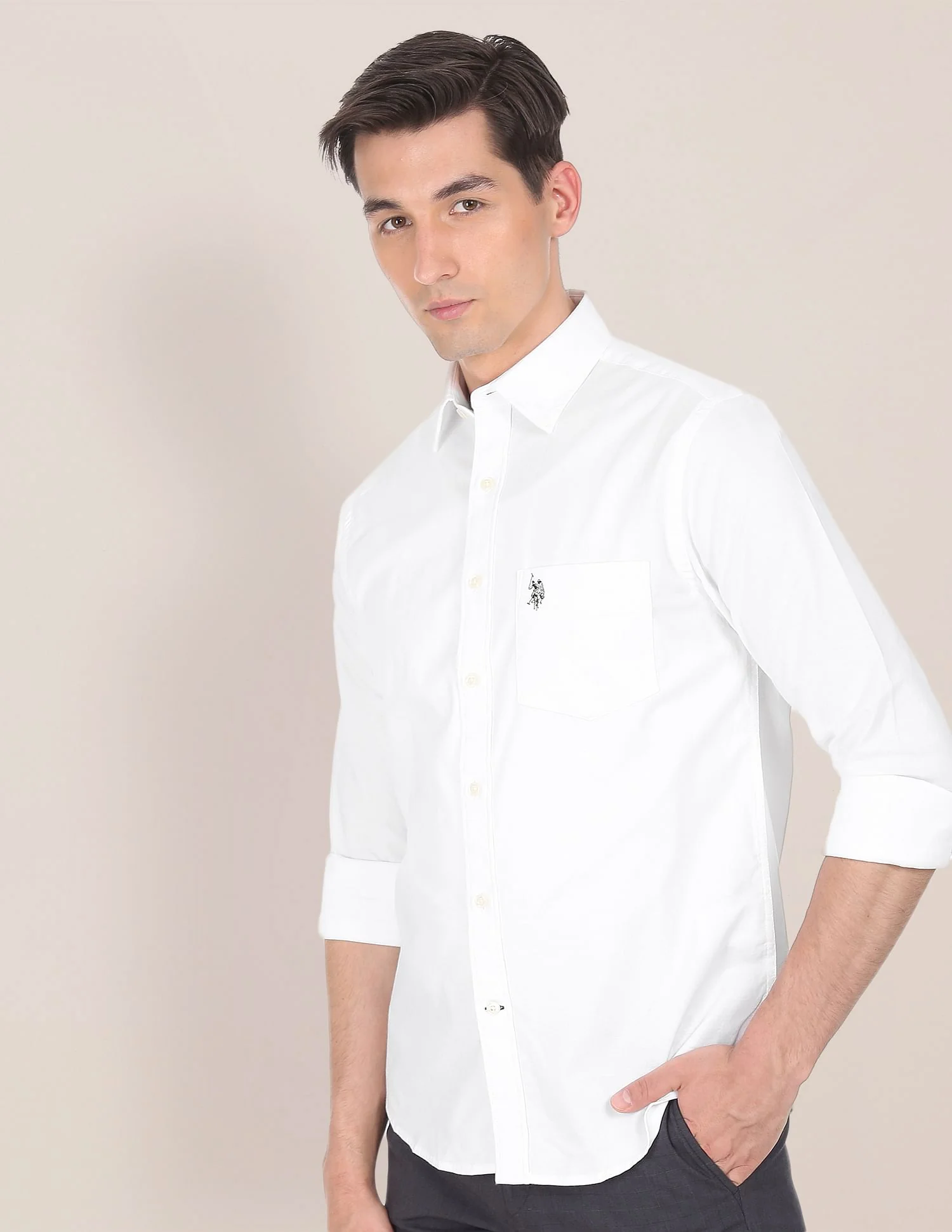 Spread Collar Solid Casual Shirt - Image 6