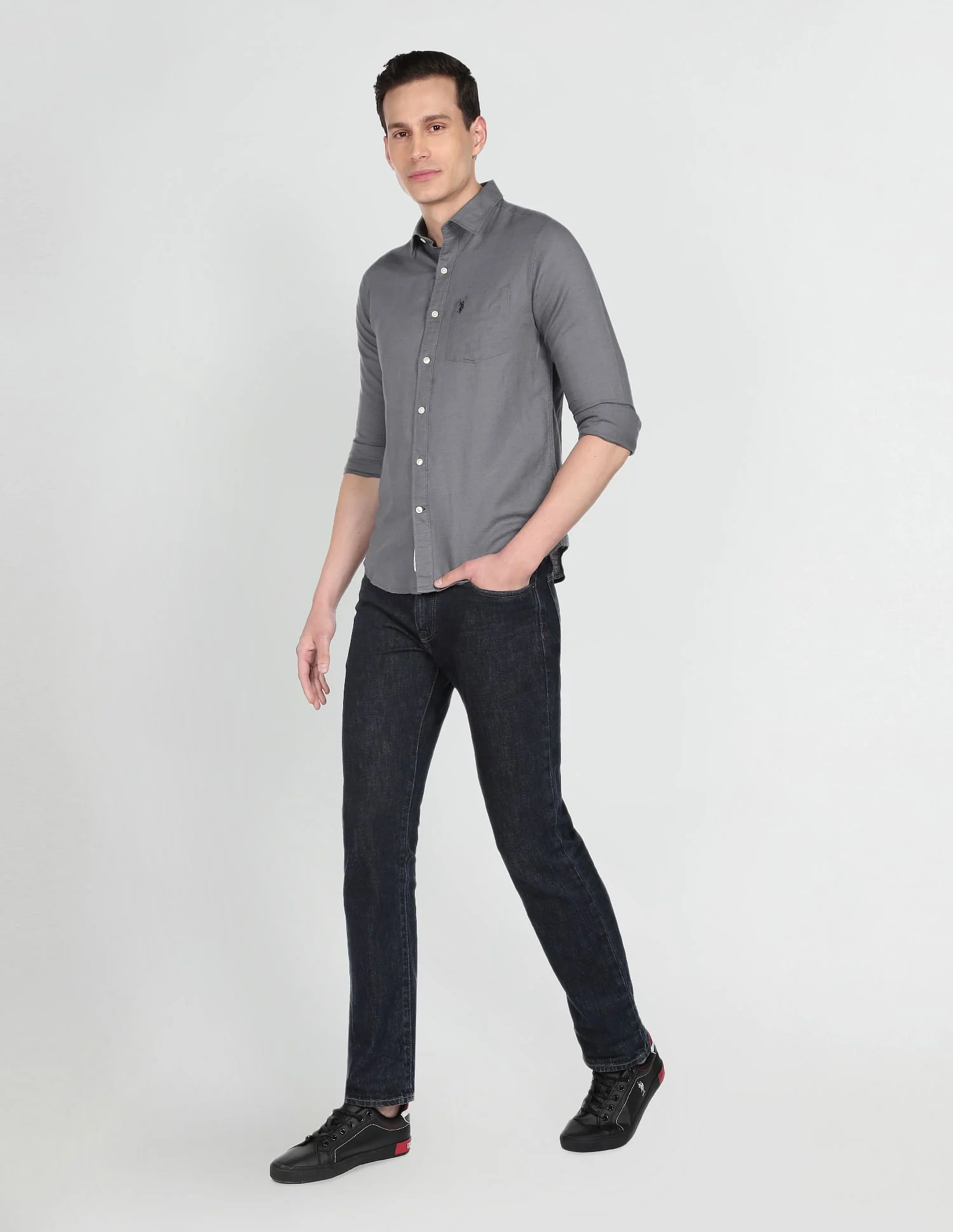 Spread Collar Solid Casual Shirt - Image 3