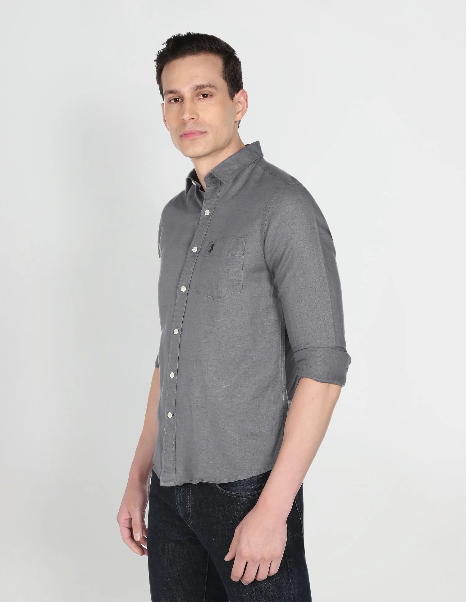 Spread Collar Solid Casual Shirt - Image 4