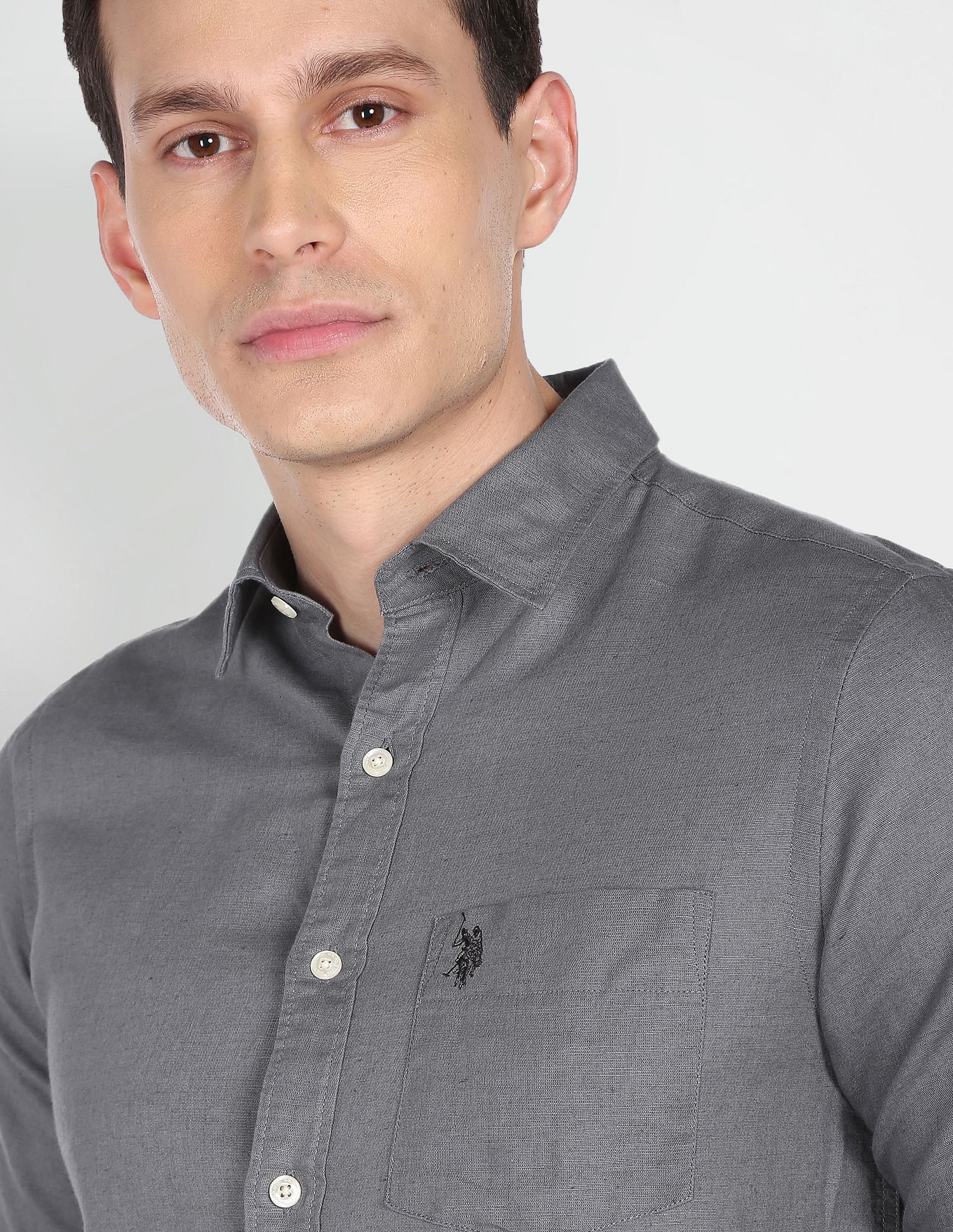 Spread Collar Solid Casual Shirt - Image 6