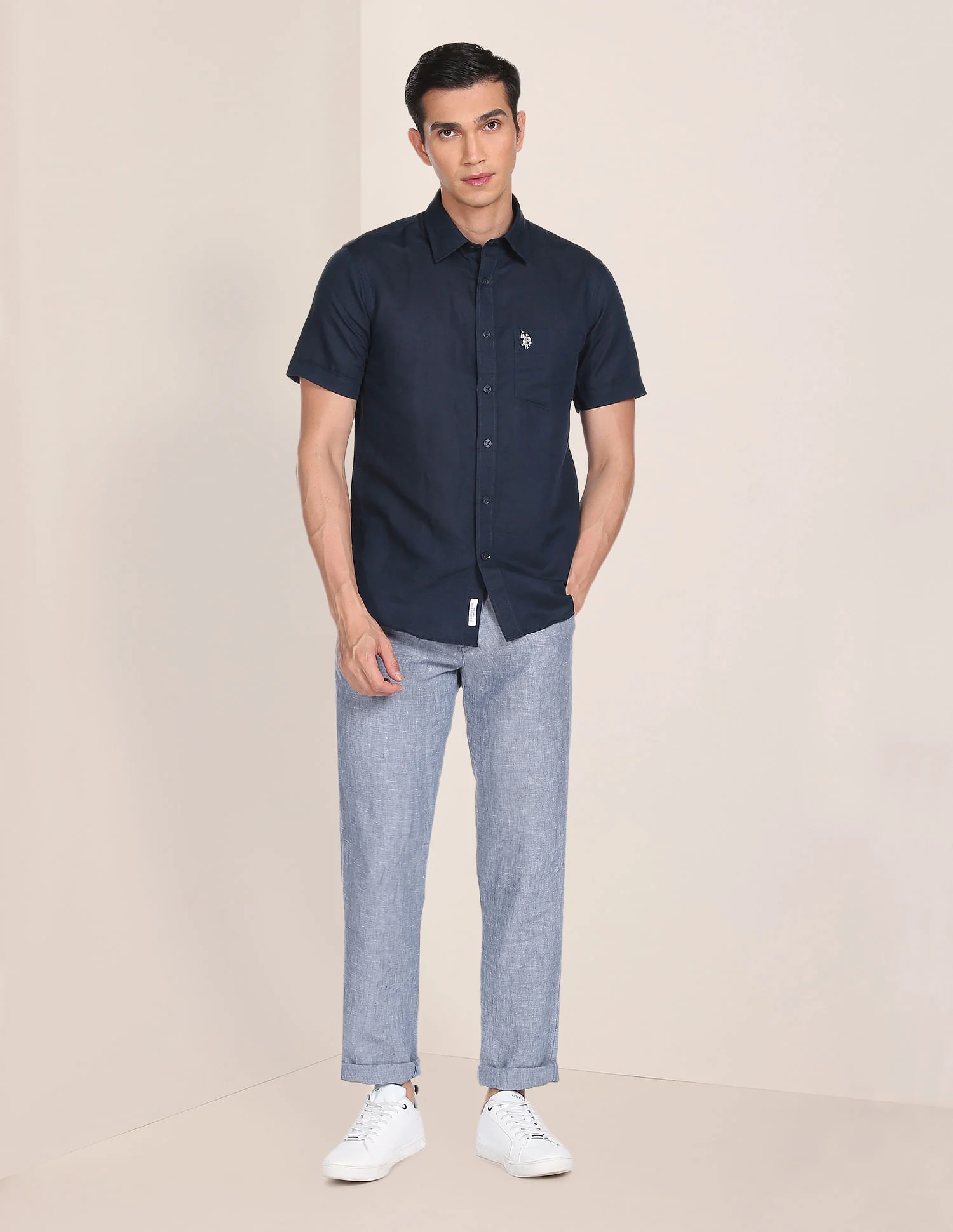 Spread Collar Solid Casual Shirt - Image 3