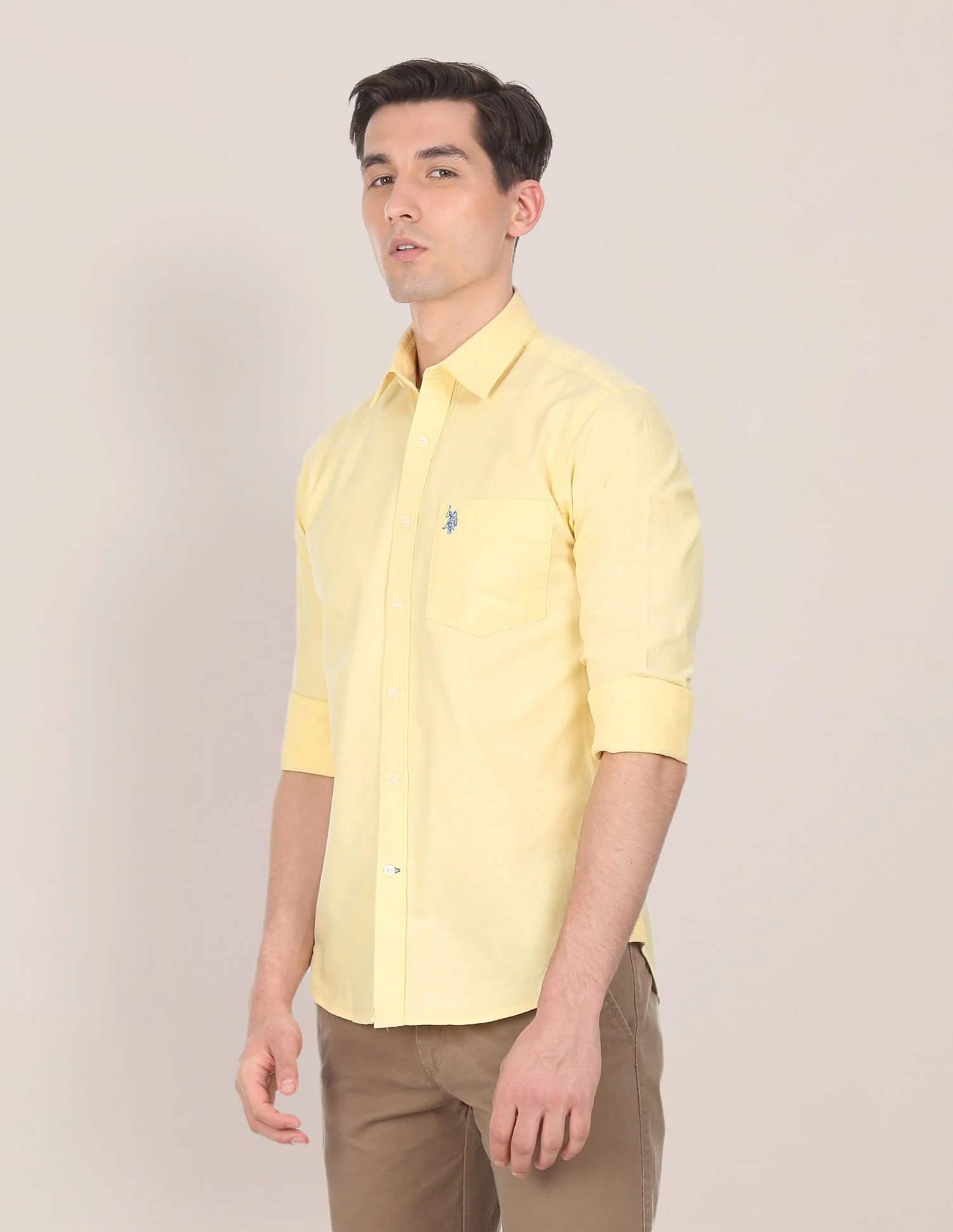 Spread Collar Solid Casual Shirt - Image 3