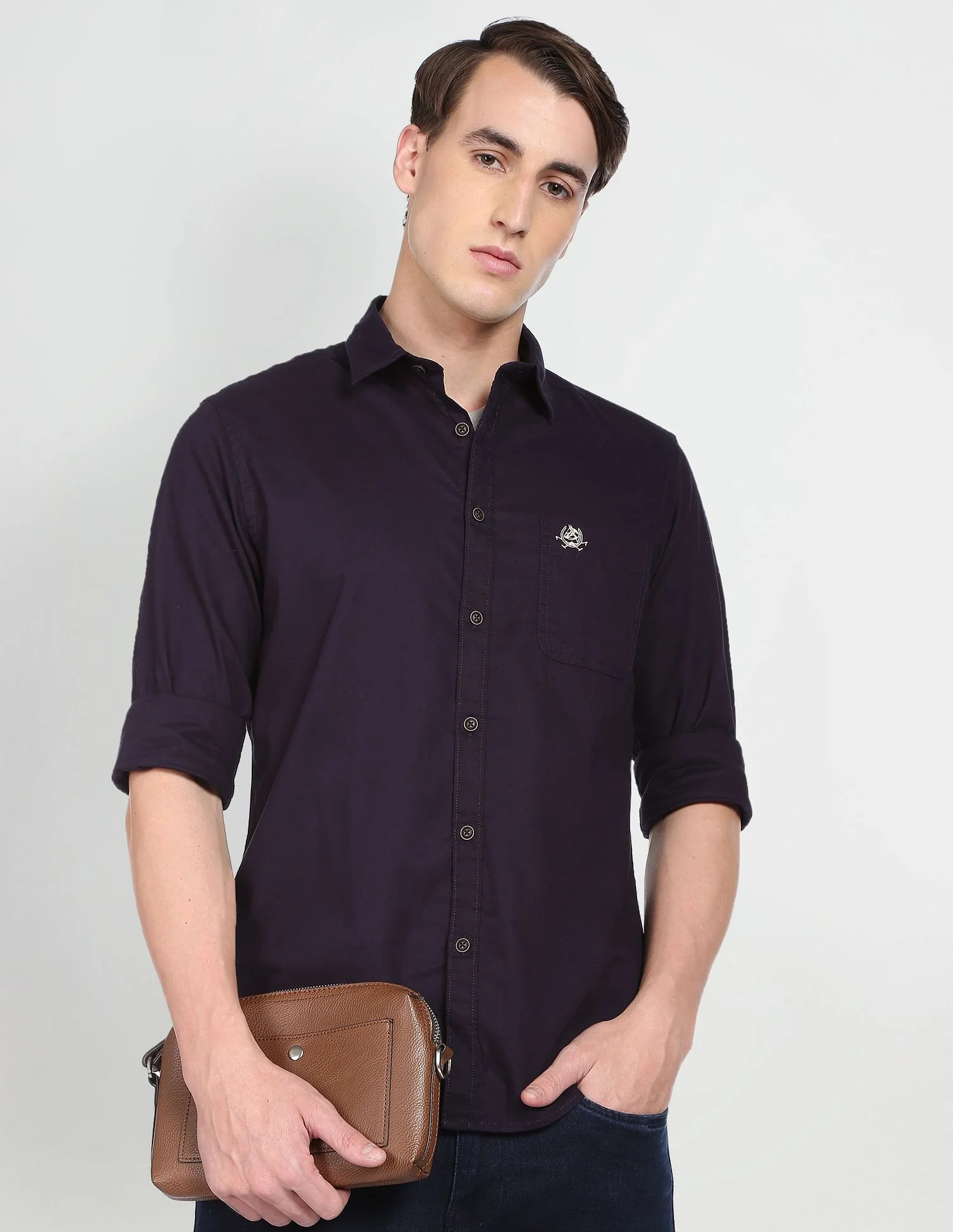 Spread Collar Solid Cotton Casual Shirt