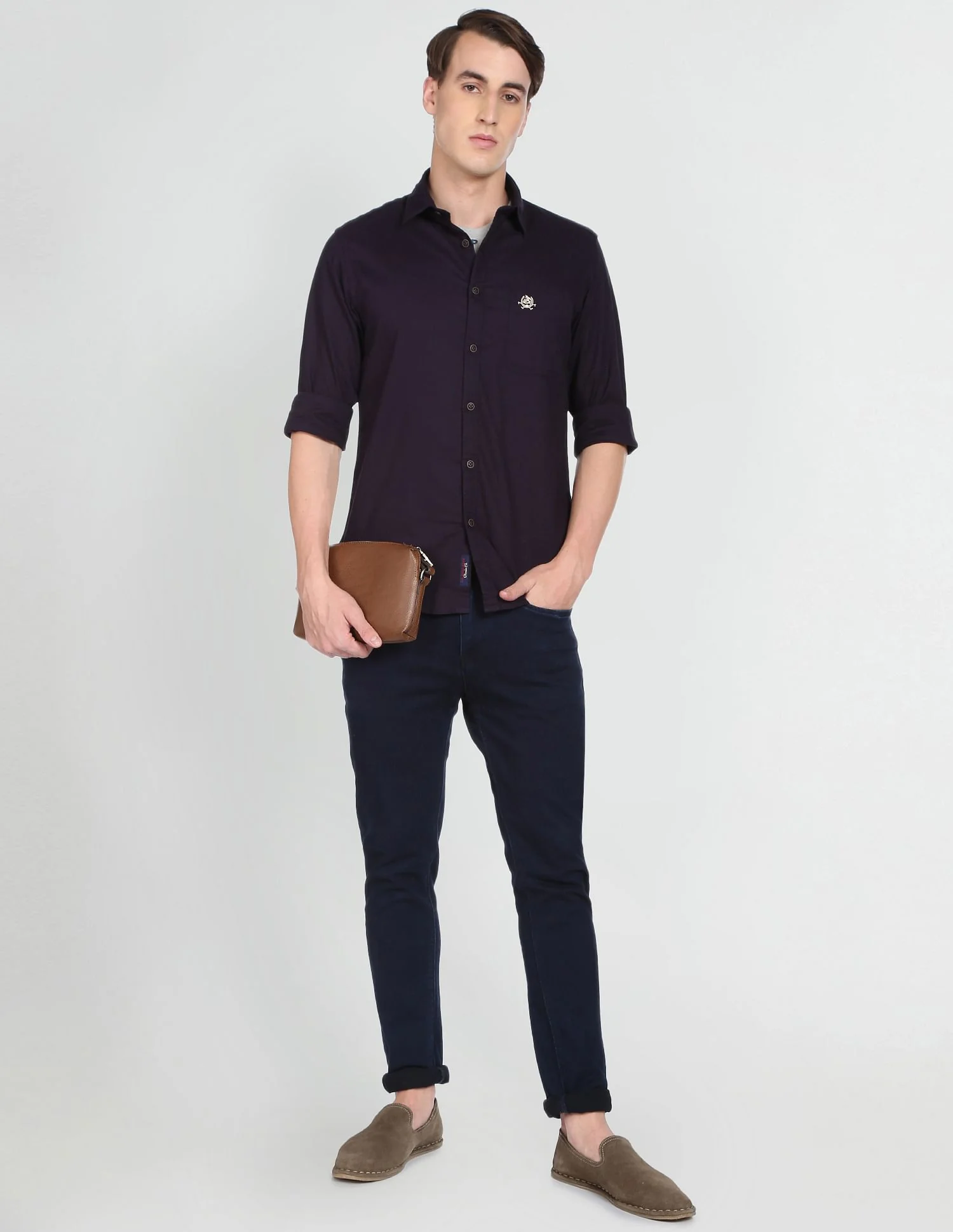 Spread Collar Solid Cotton Casual Shirt - Image 3