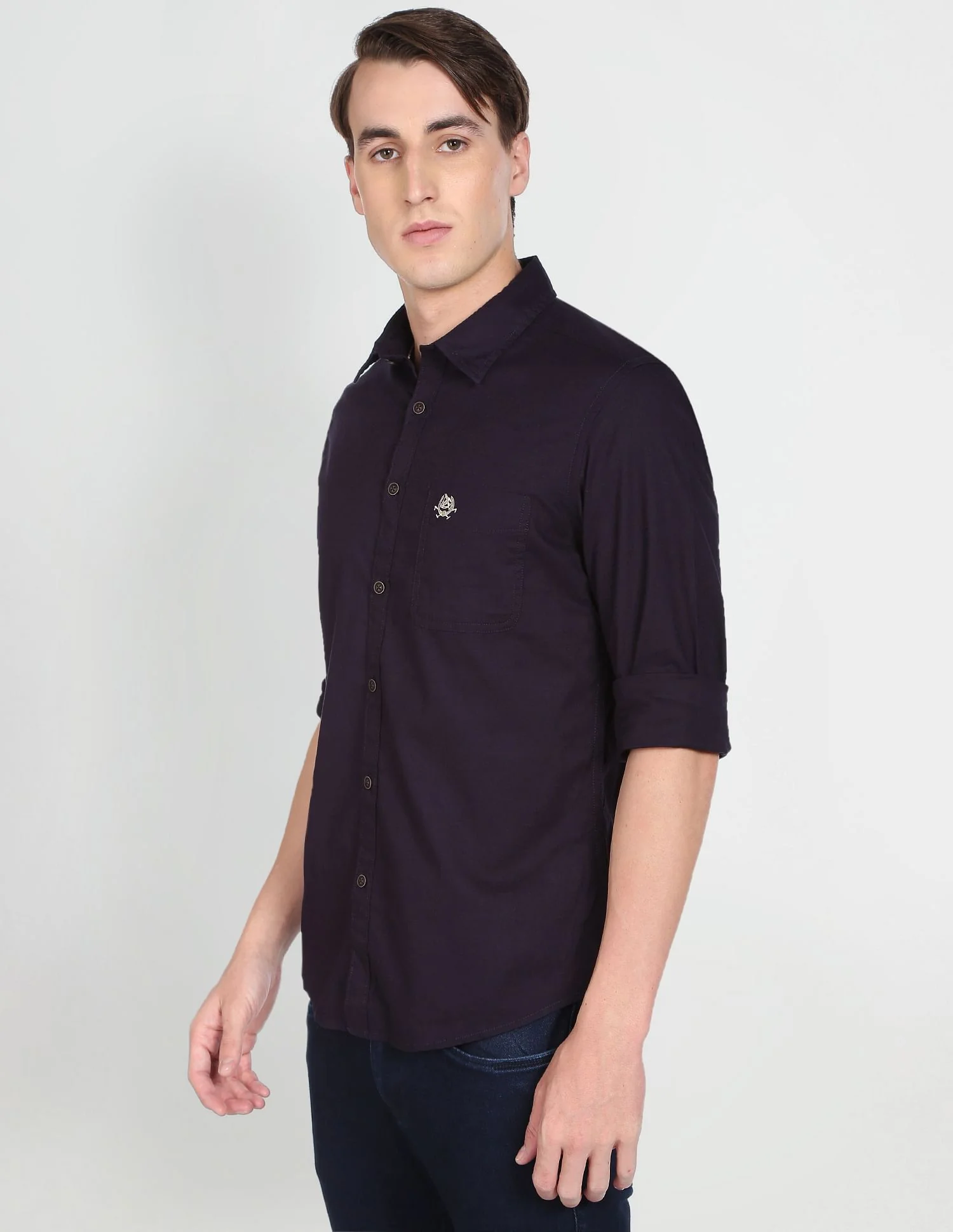 Spread Collar Solid Cotton Casual Shirt - Image 4