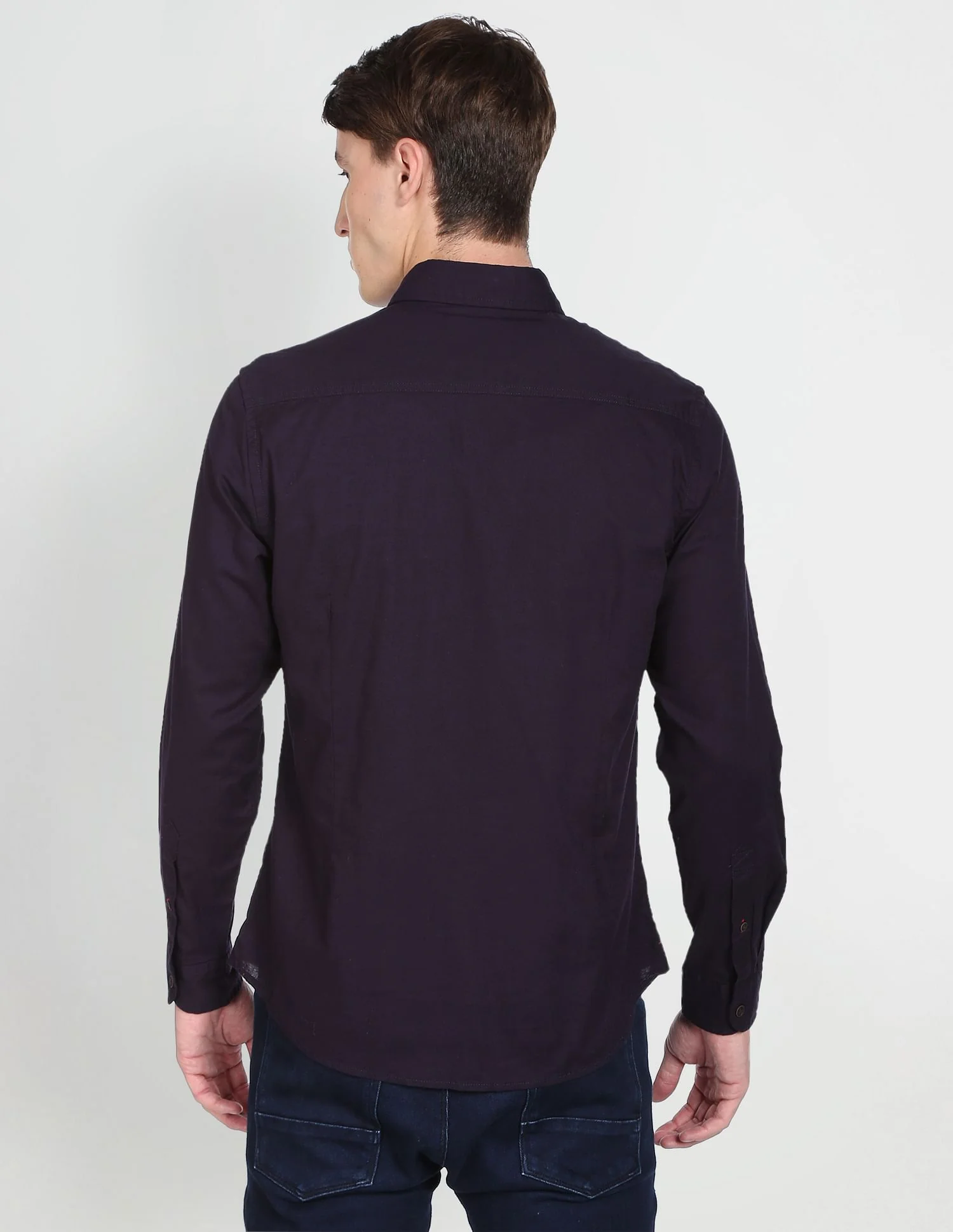 Spread Collar Solid Cotton Casual Shirt - Image 5