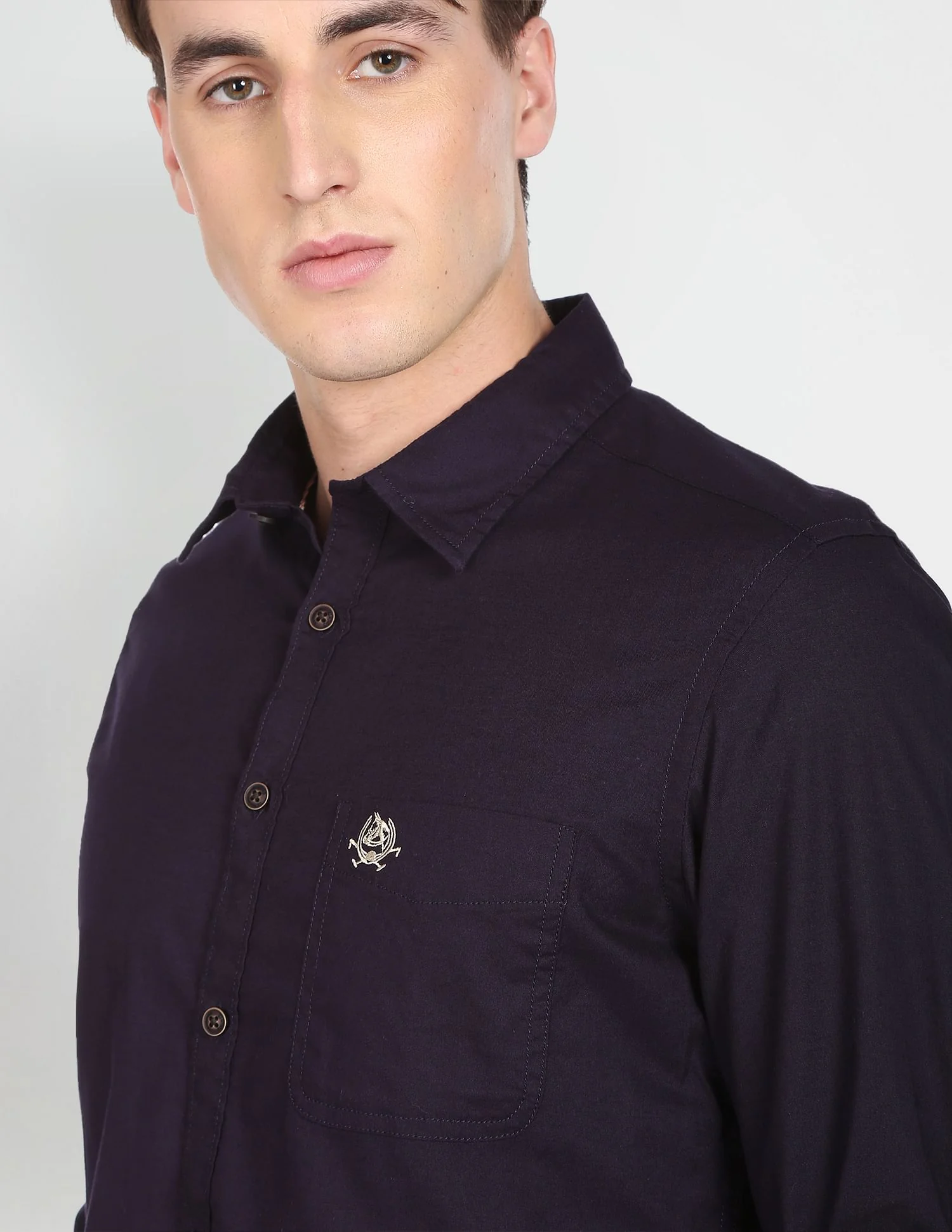 Spread Collar Solid Cotton Casual Shirt - Image 6