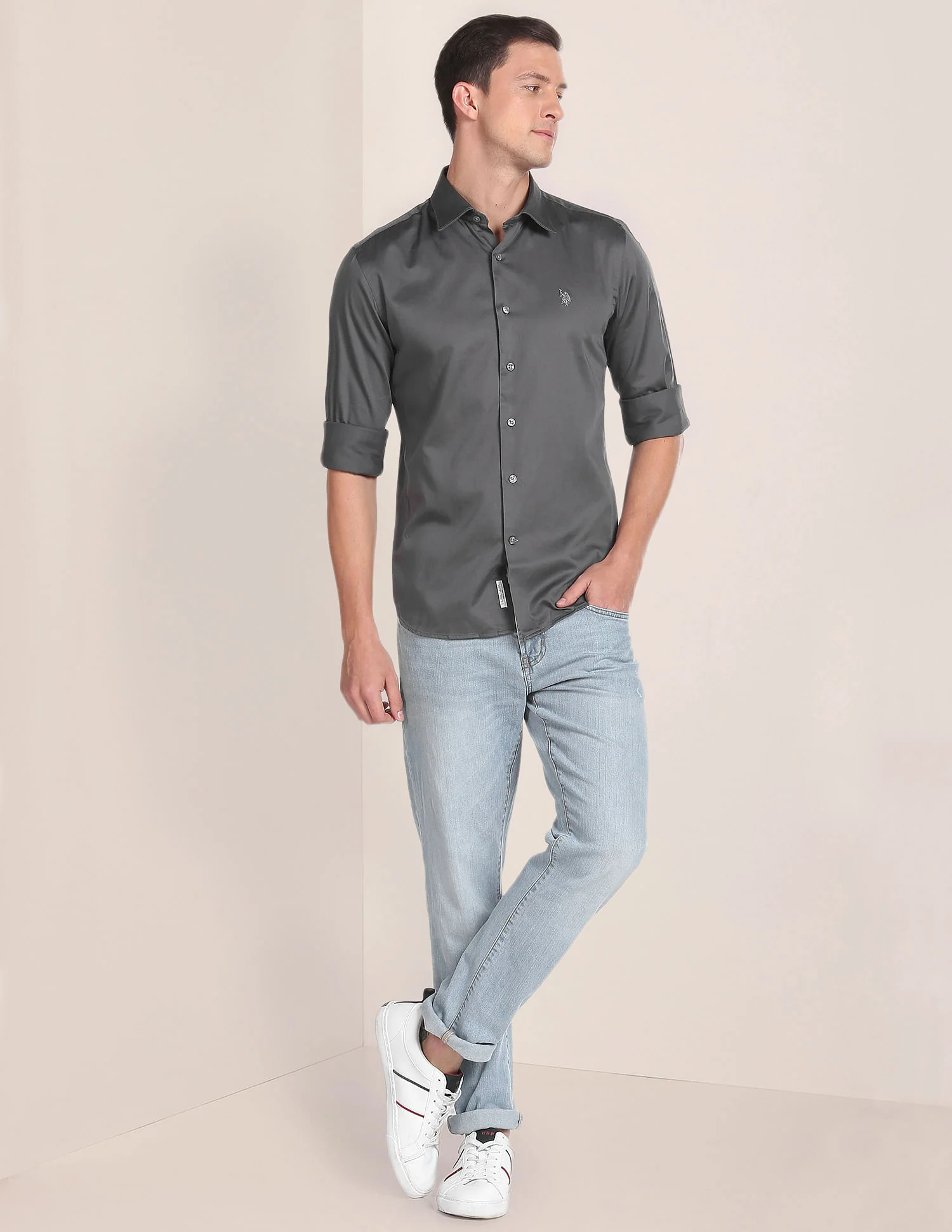 Spread Collar Solid Shirt - Image 3