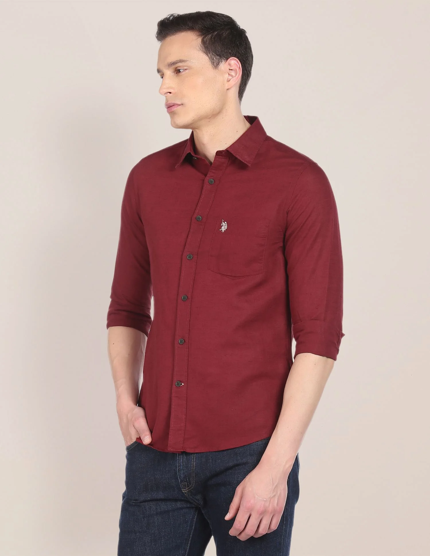 Spread Collar Solid Shirt - Image 4