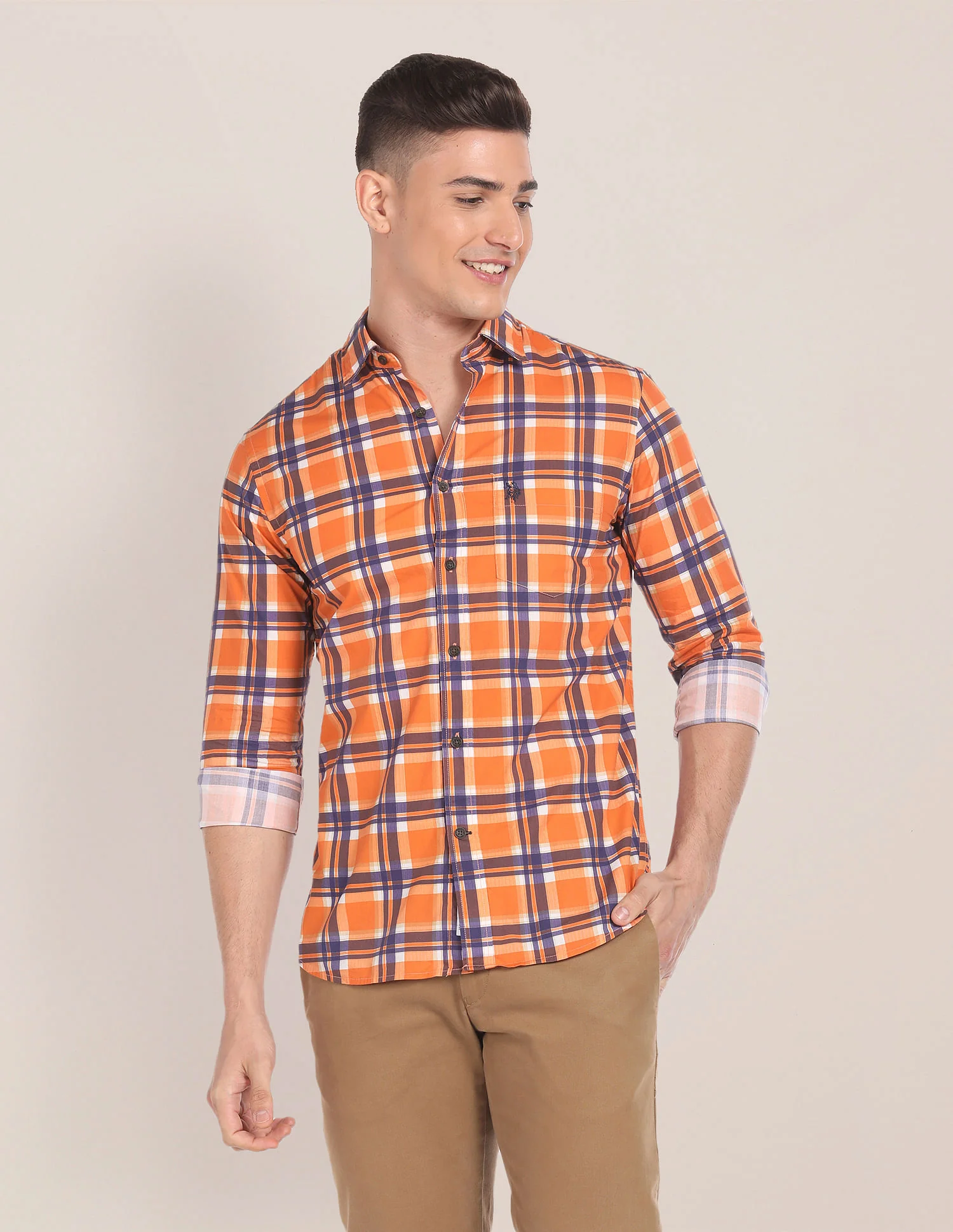Spread Collar Tartan Check Shirt