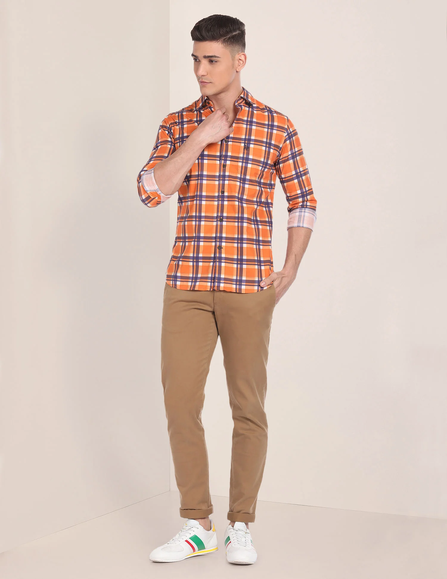 Spread Collar Tartan Check Shirt - Image 3