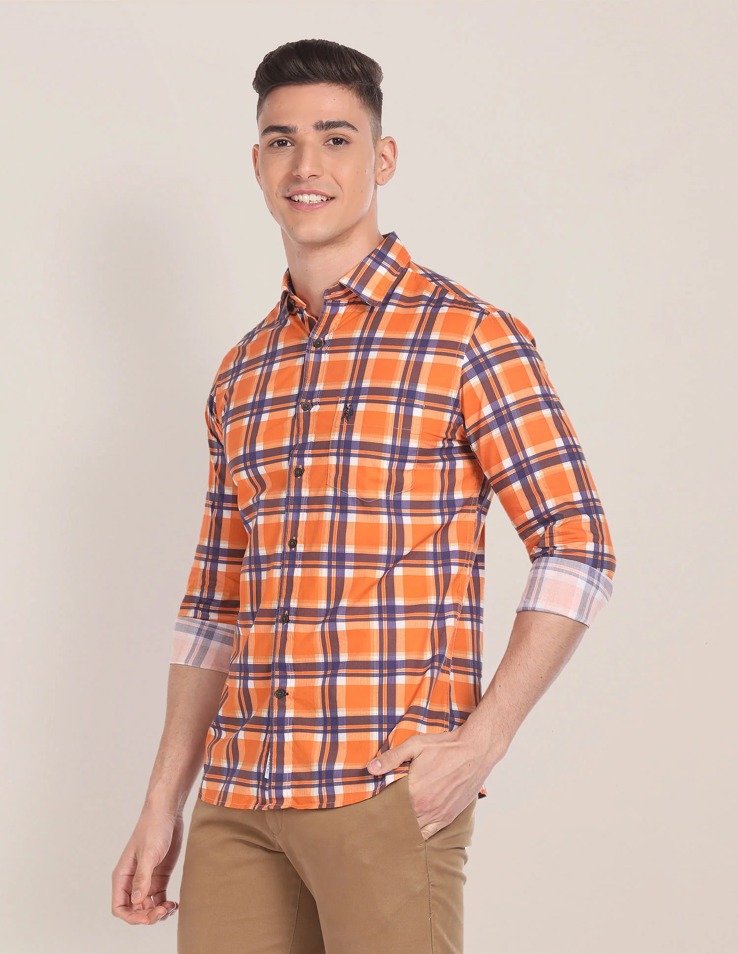 Spread Collar Tartan Check Shirt - Image 4