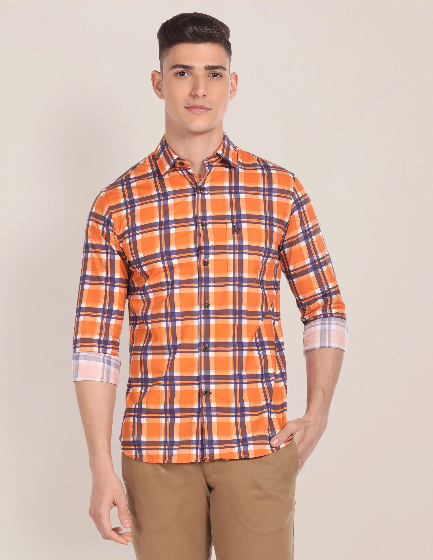 Spread Collar Tartan Check Shirt - Image 6