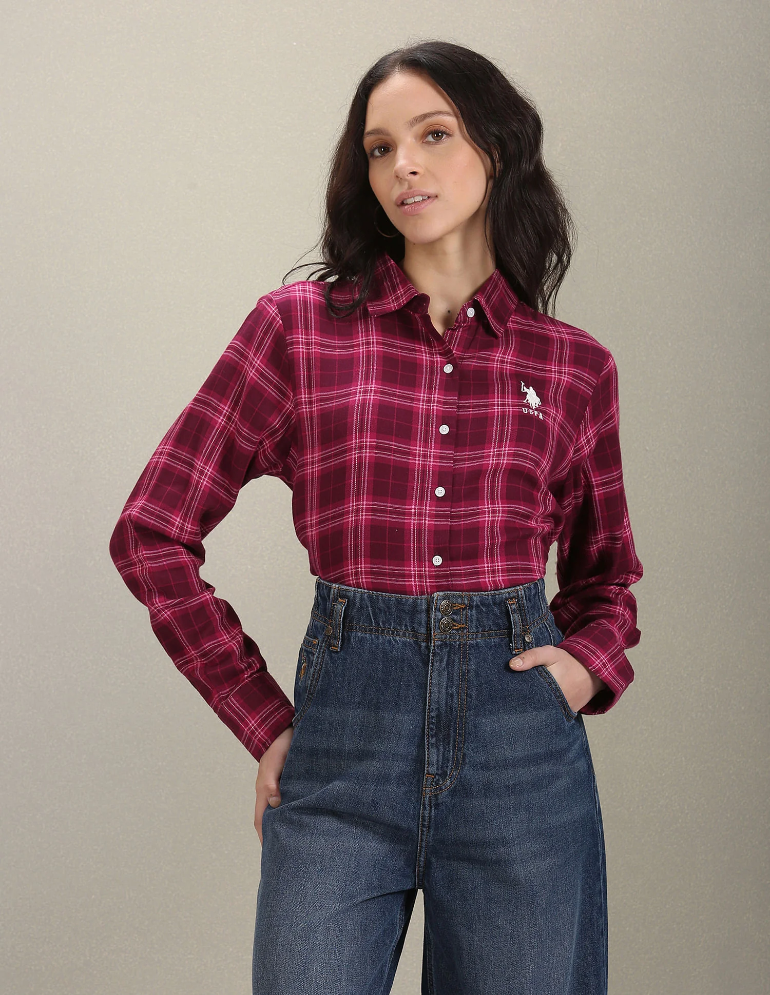 Spread Collar Tartan Check Shirt
