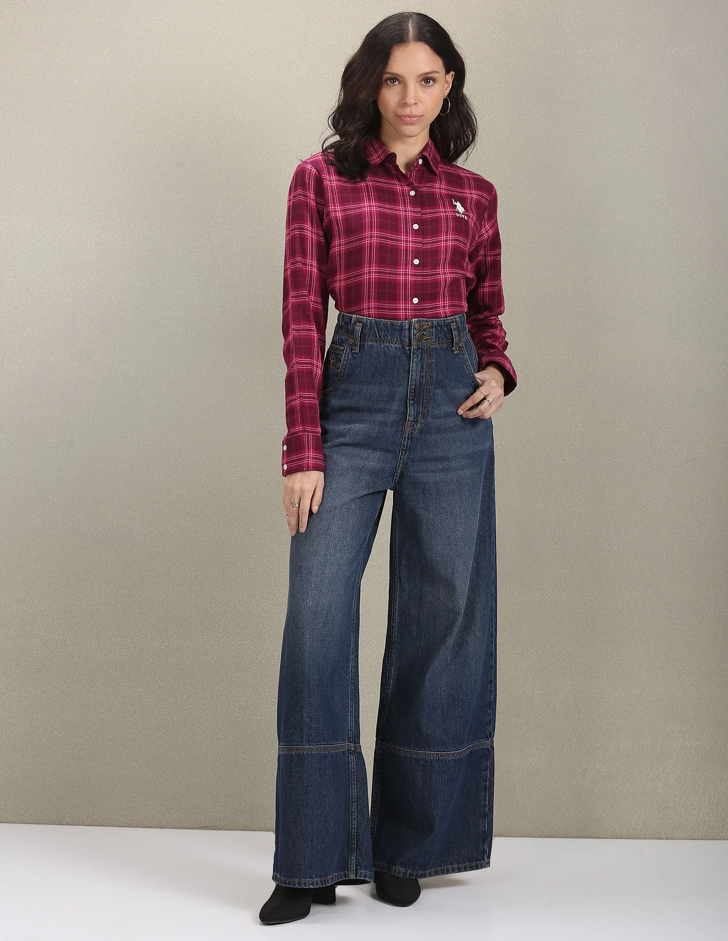 Spread Collar Tartan Check Shirt - Image 3