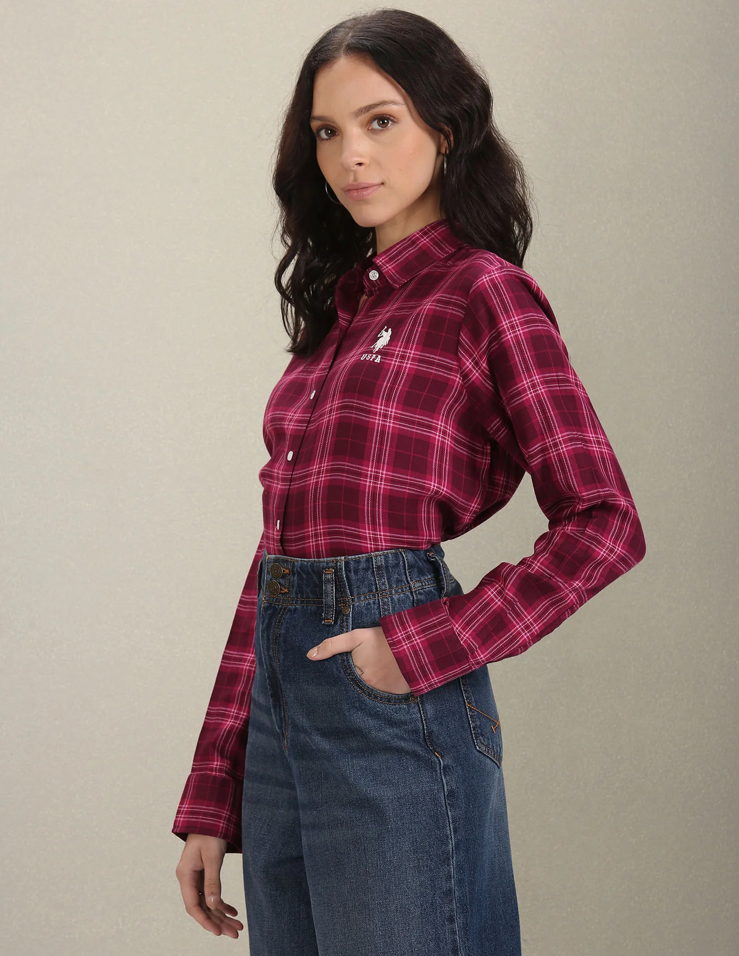 Spread Collar Tartan Check Shirt - Image 4