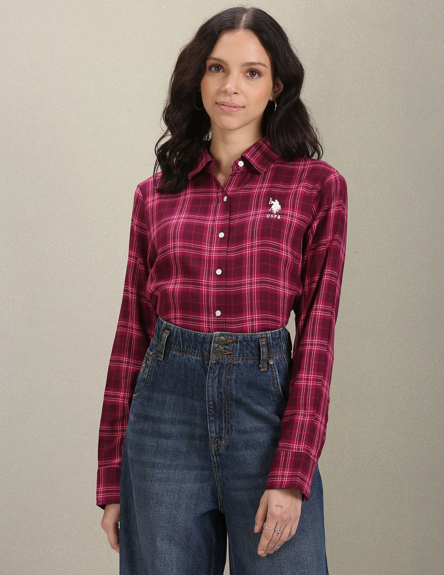Spread Collar Tartan Check Shirt - Image 6