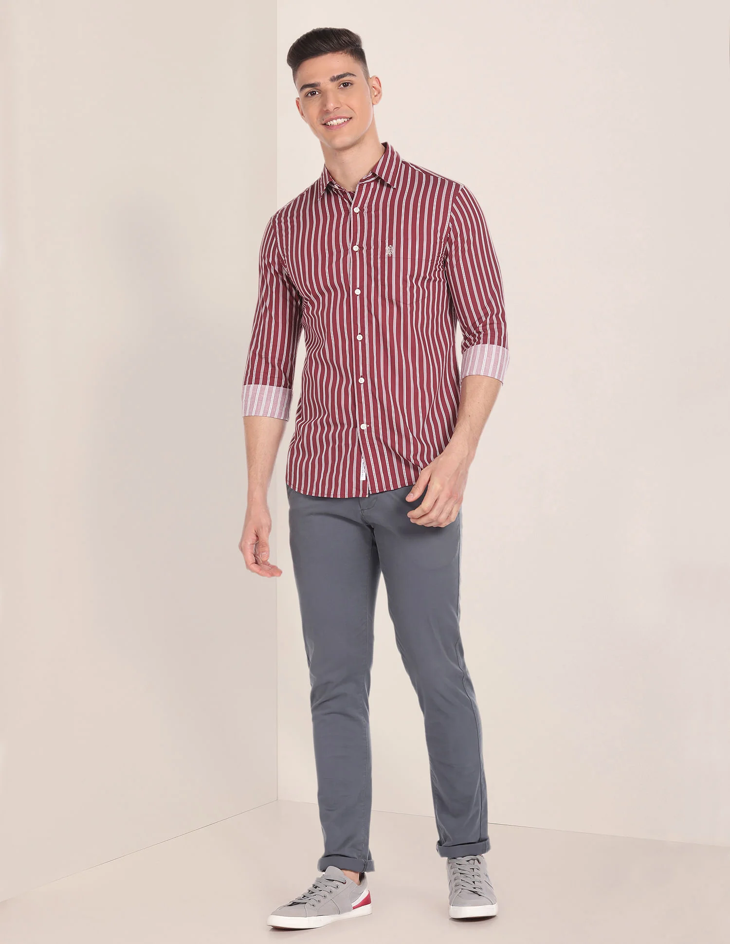 Spread Collar Vertical Stripe Shirt - Image 3