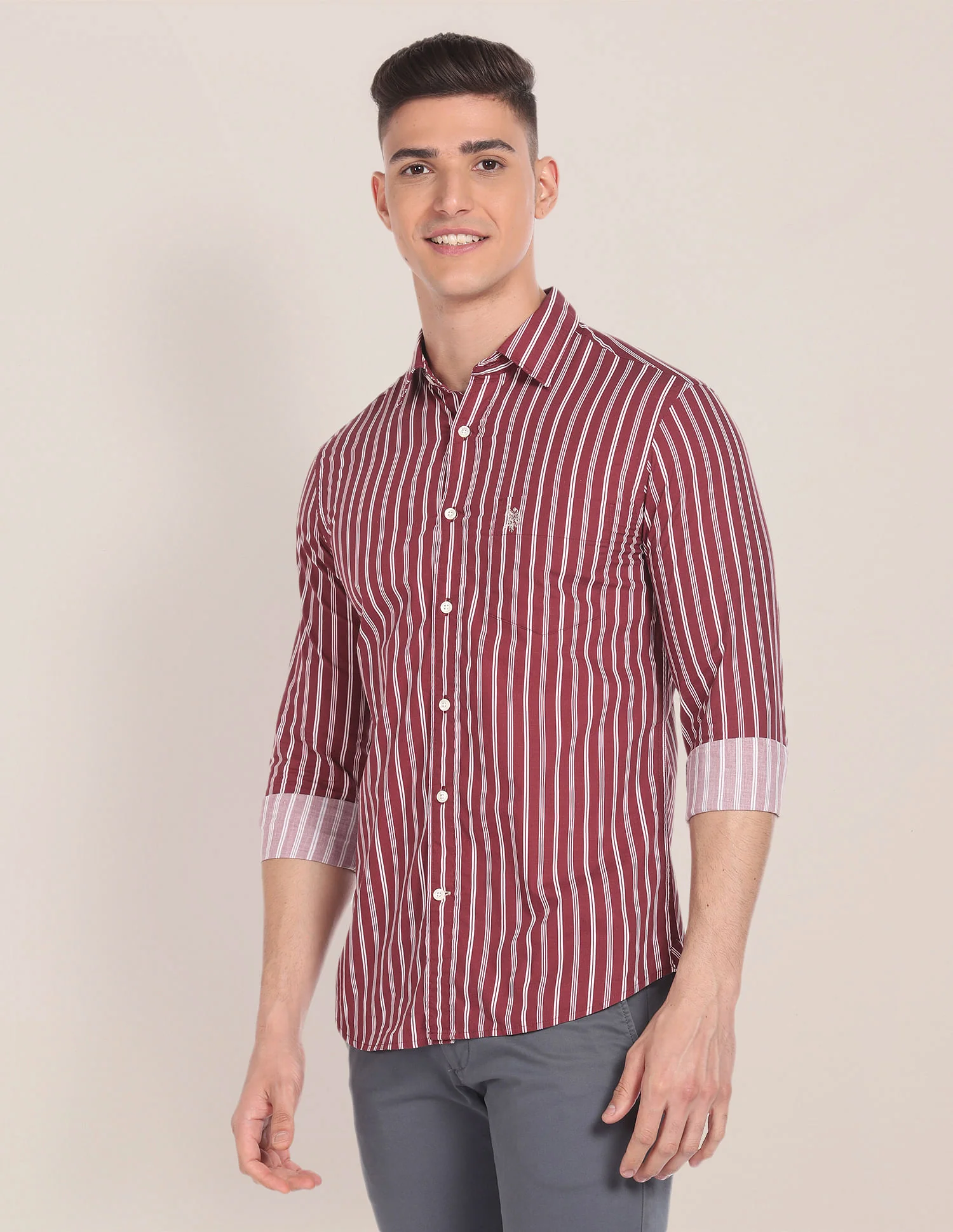 Spread Collar Vertical Stripe Shirt - Image 4