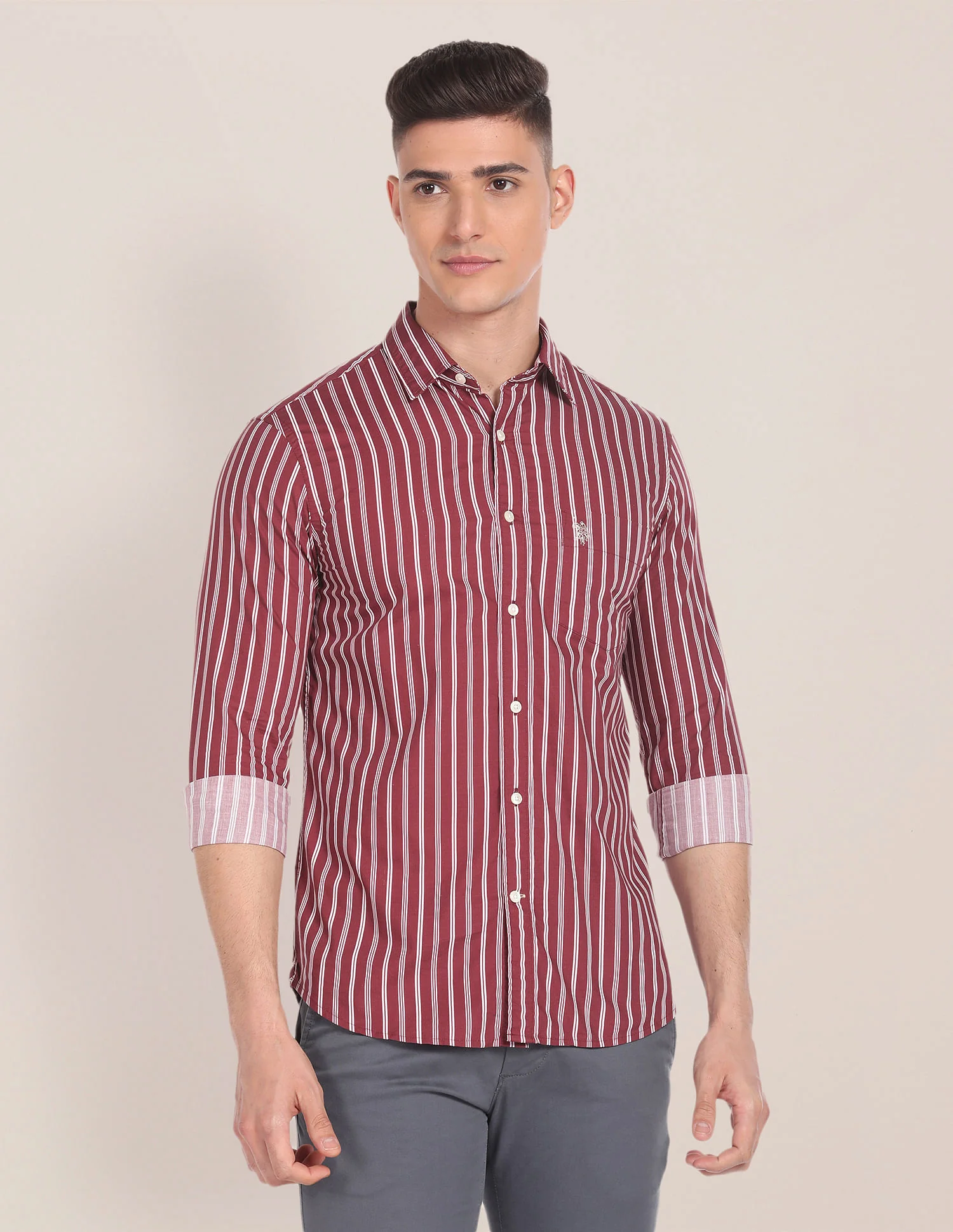 Spread Collar Vertical Stripe Shirt - Image 6