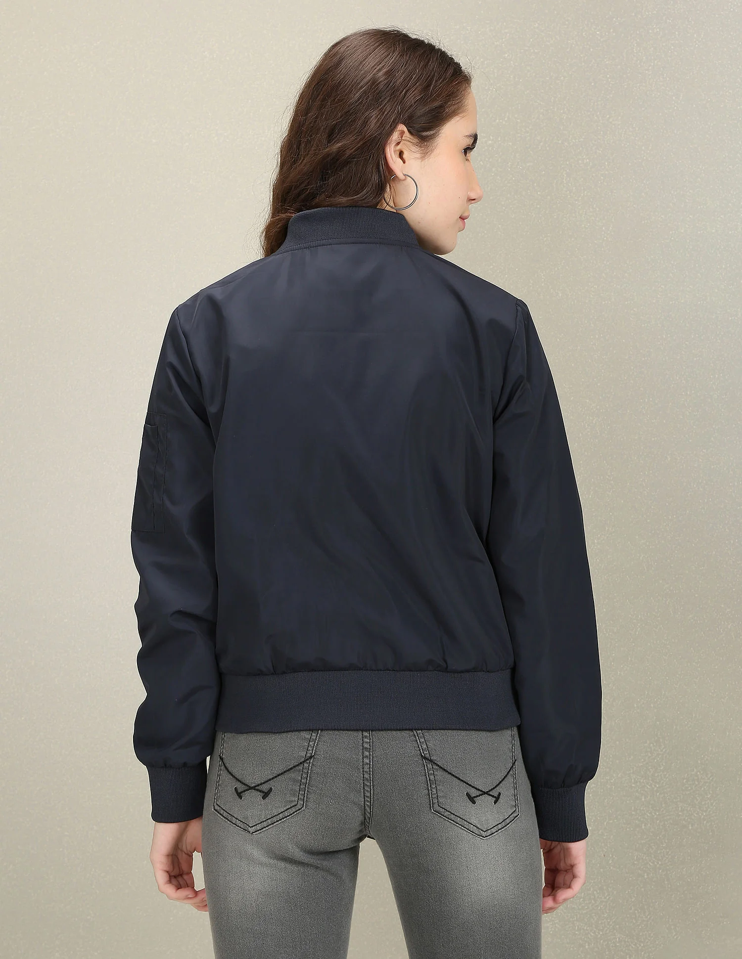 Stand Collar Solid Bomber Jacket - Image 5