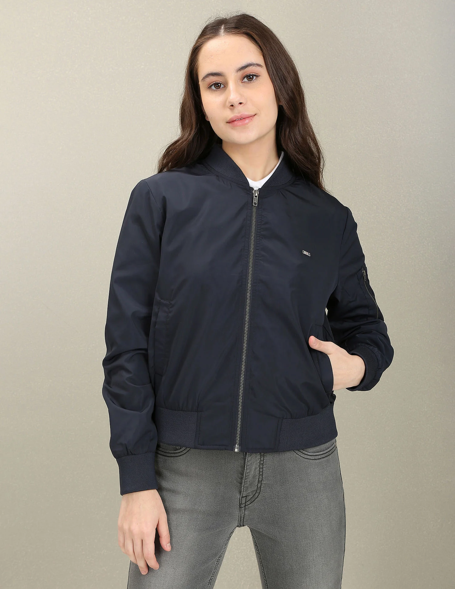 Stand Collar Solid Bomber Jacket - Image 6