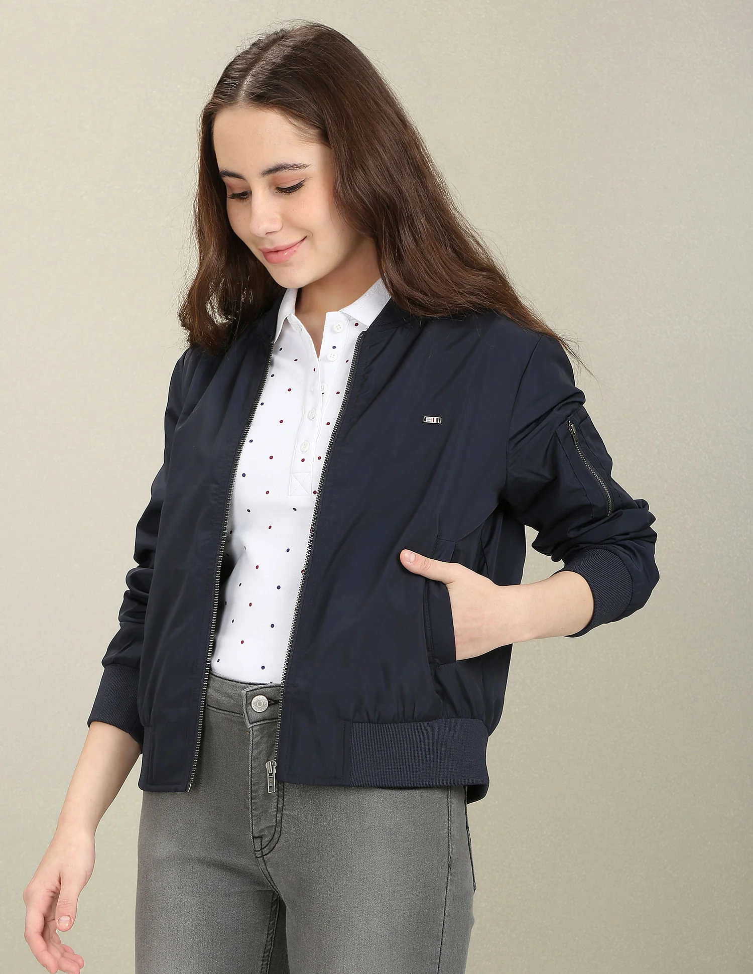 Stand Collar Solid Bomber Jacket - Image 8