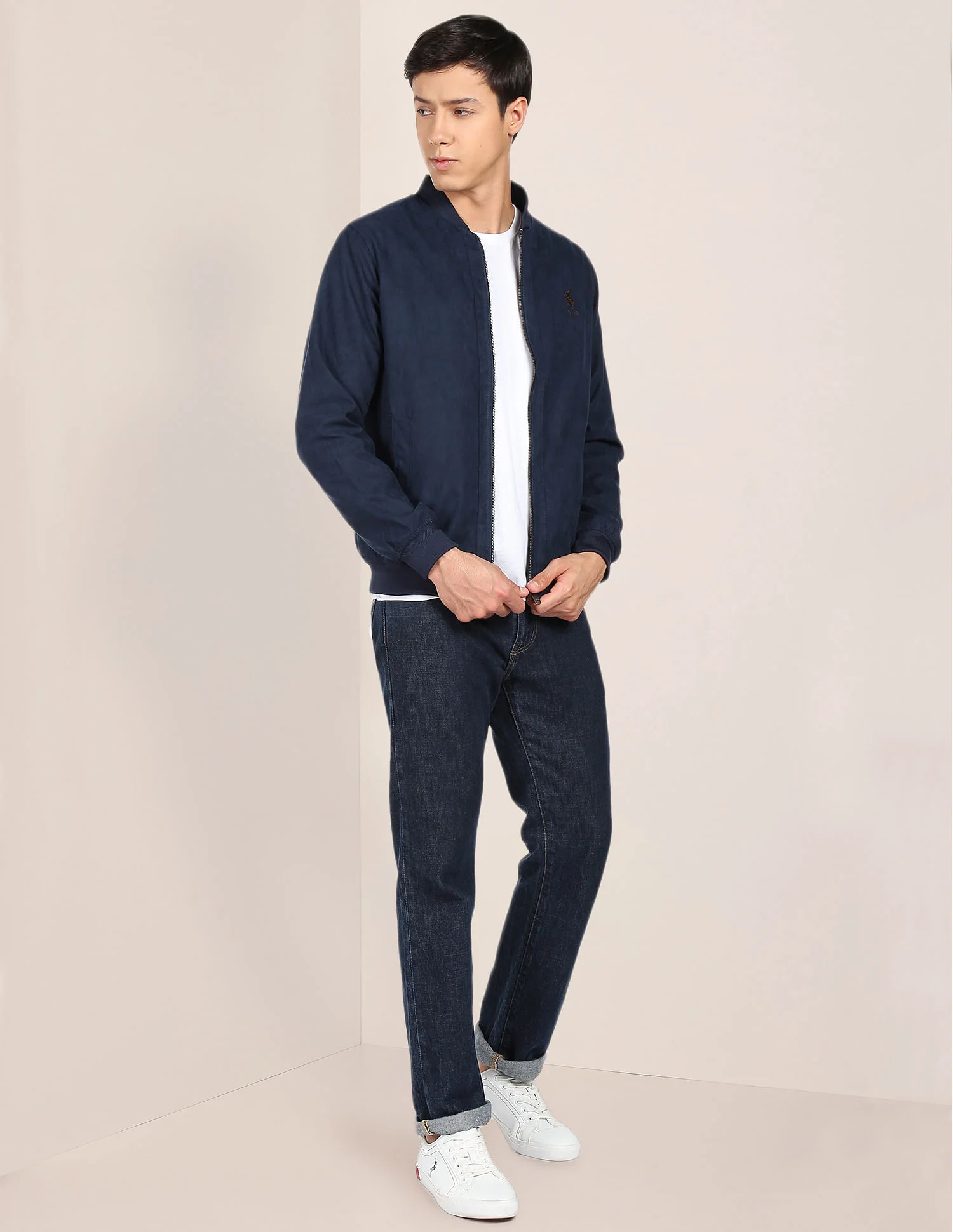 Stand Collar Solid Suede Jacket - Image 3
