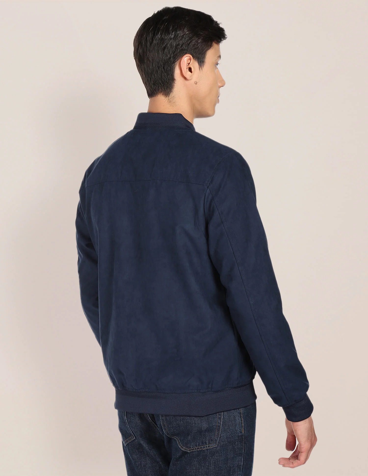 Stand Collar Solid Suede Jacket - Image 5