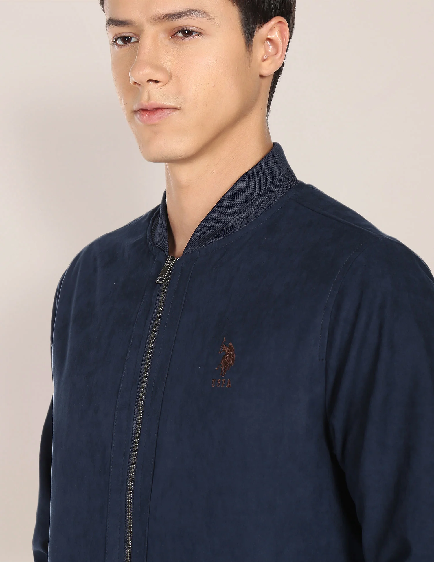 Stand Collar Solid Suede Jacket - Image 6