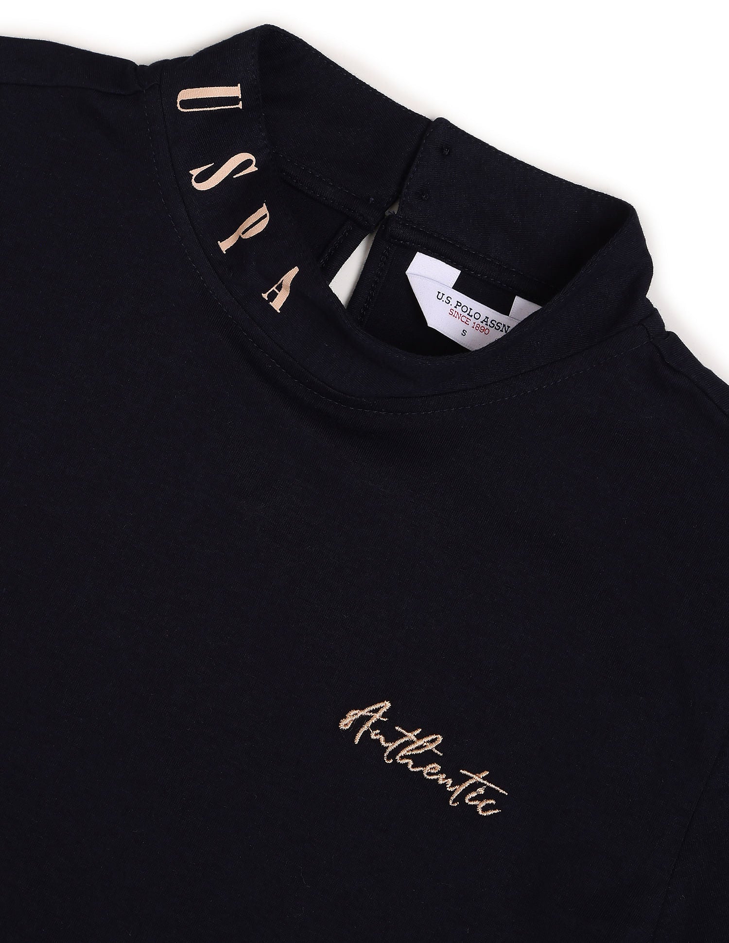 Stand Neck Typographic Print Solid T-Shirt - Image 2