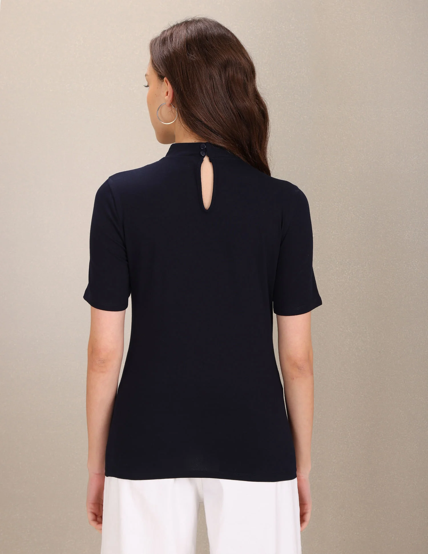 Stand Neck Typographic Print Solid T-Shirt - Image 5