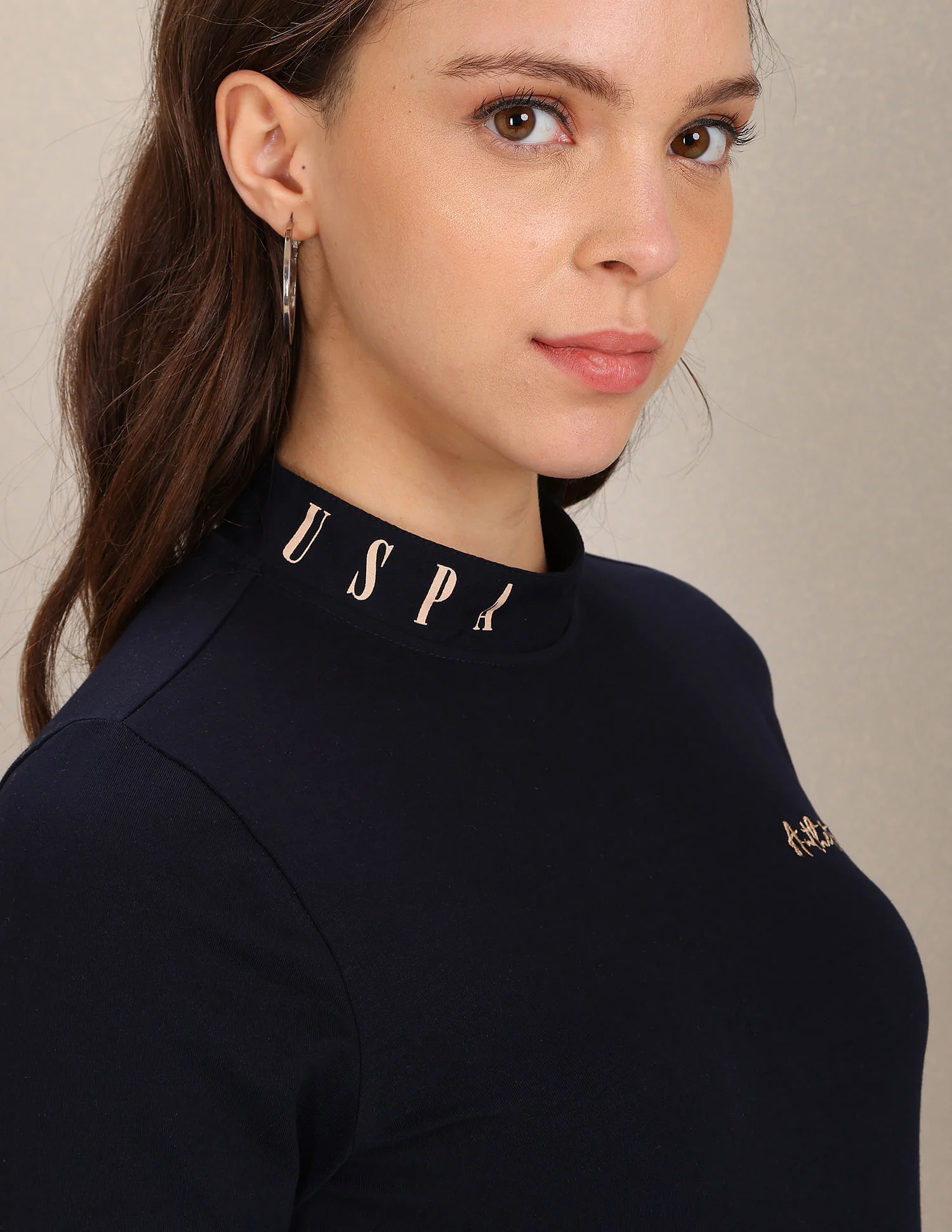 Stand Neck Typographic Print Solid T-Shirt - Image 7