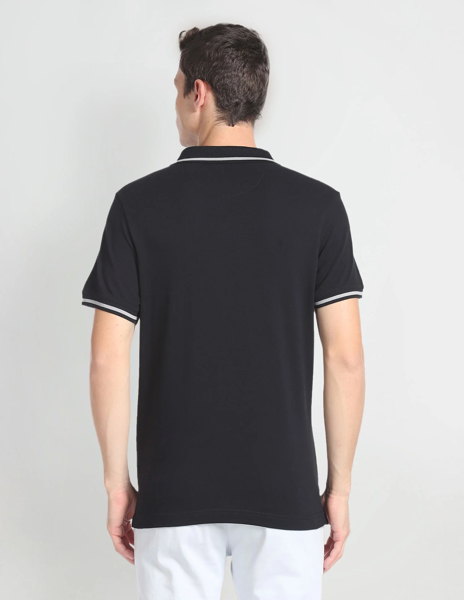 Striped Collar Cotton Polo Shirt - Image 5