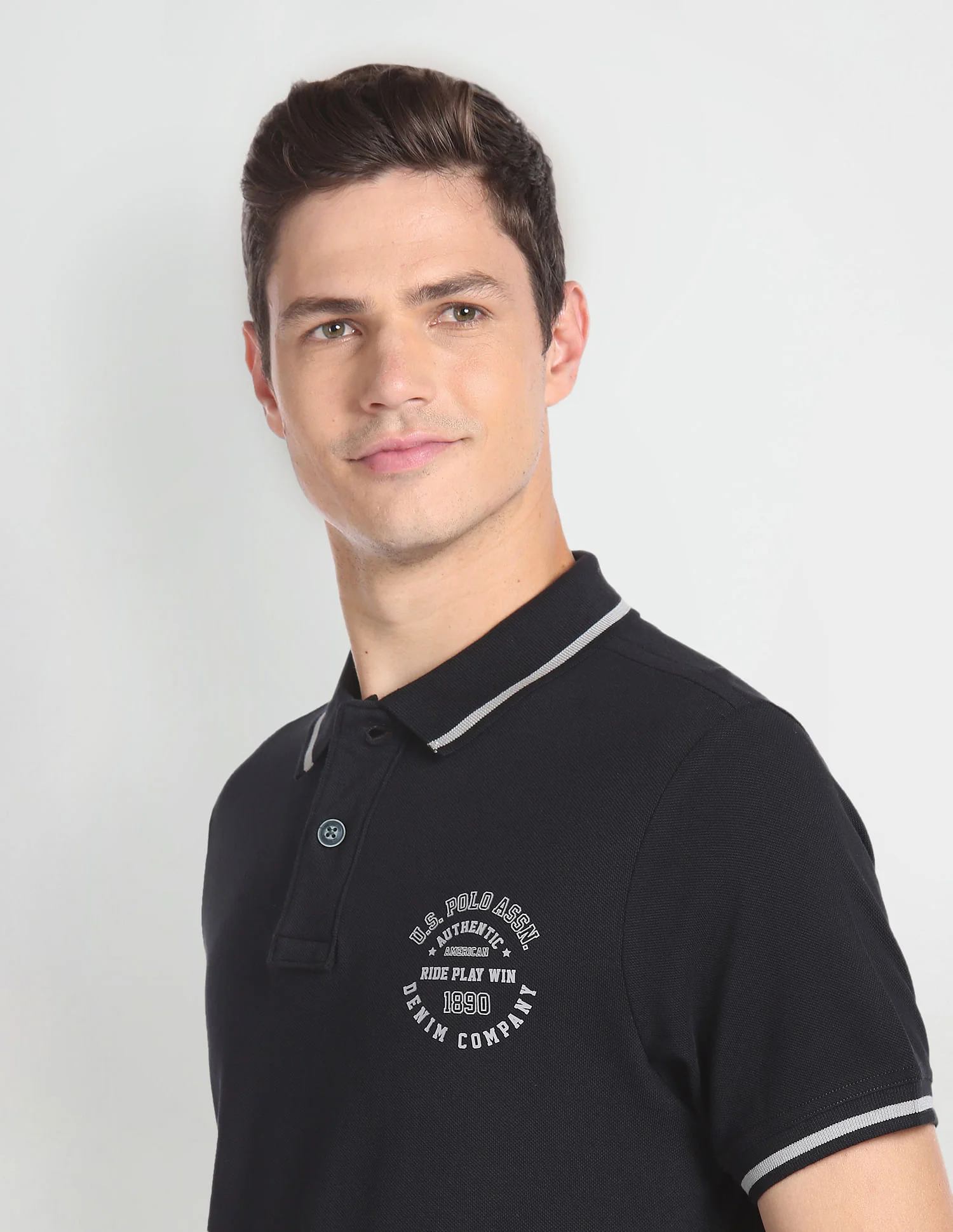 Striped Collar Cotton Polo Shirt - Image 7