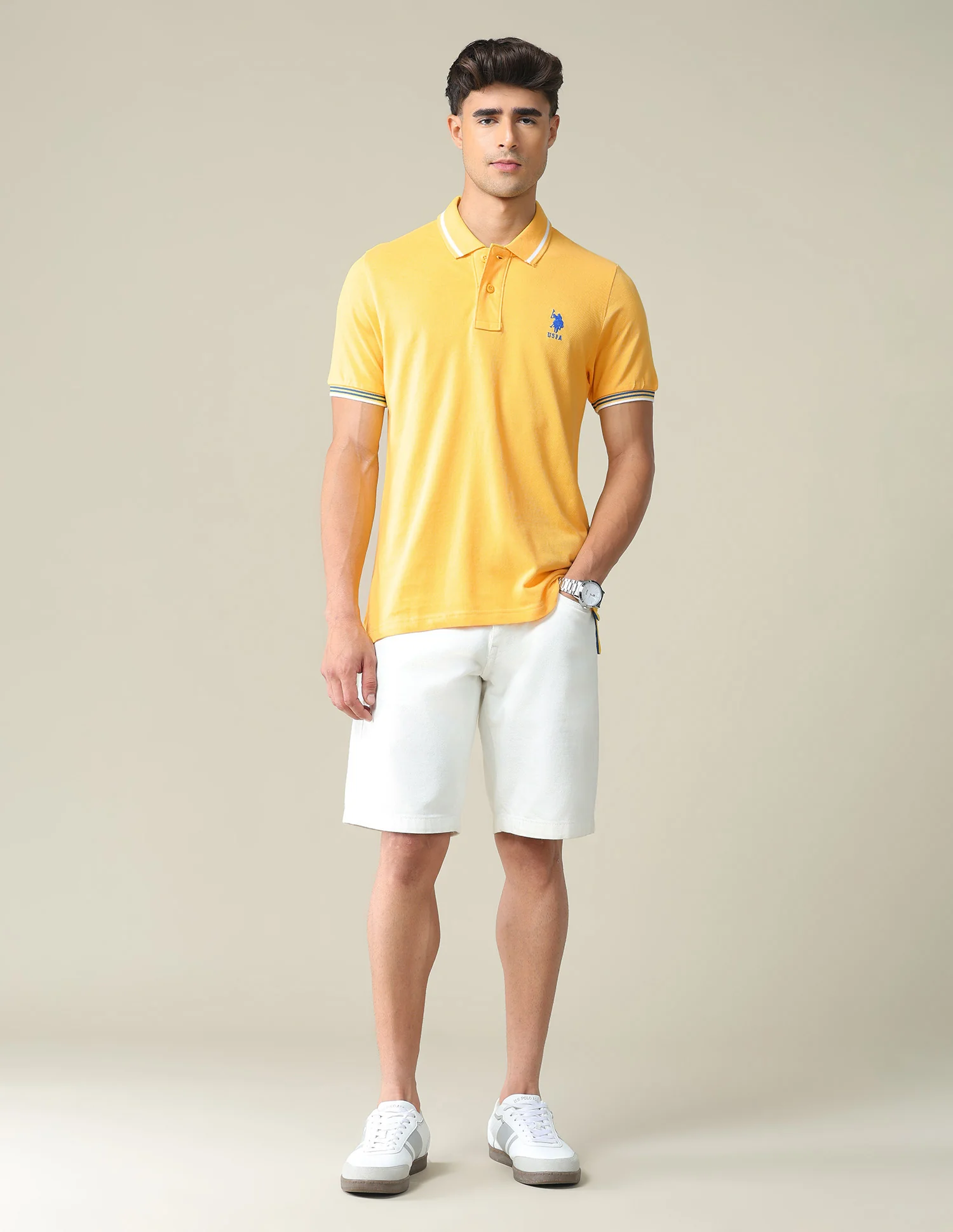 Striped Collar Pique Polo Shirt - Image 3