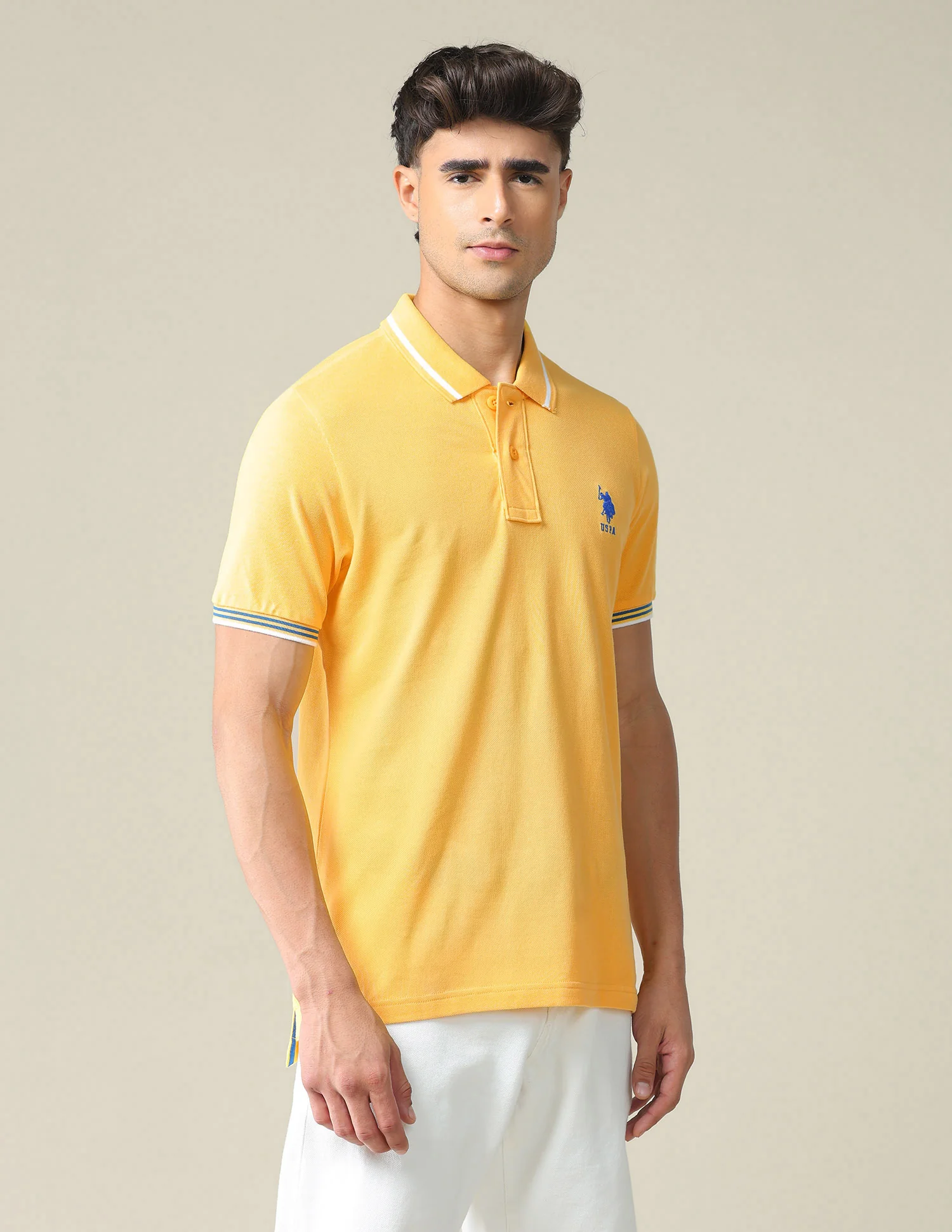 Striped Collar Pique Polo Shirt - Image 4