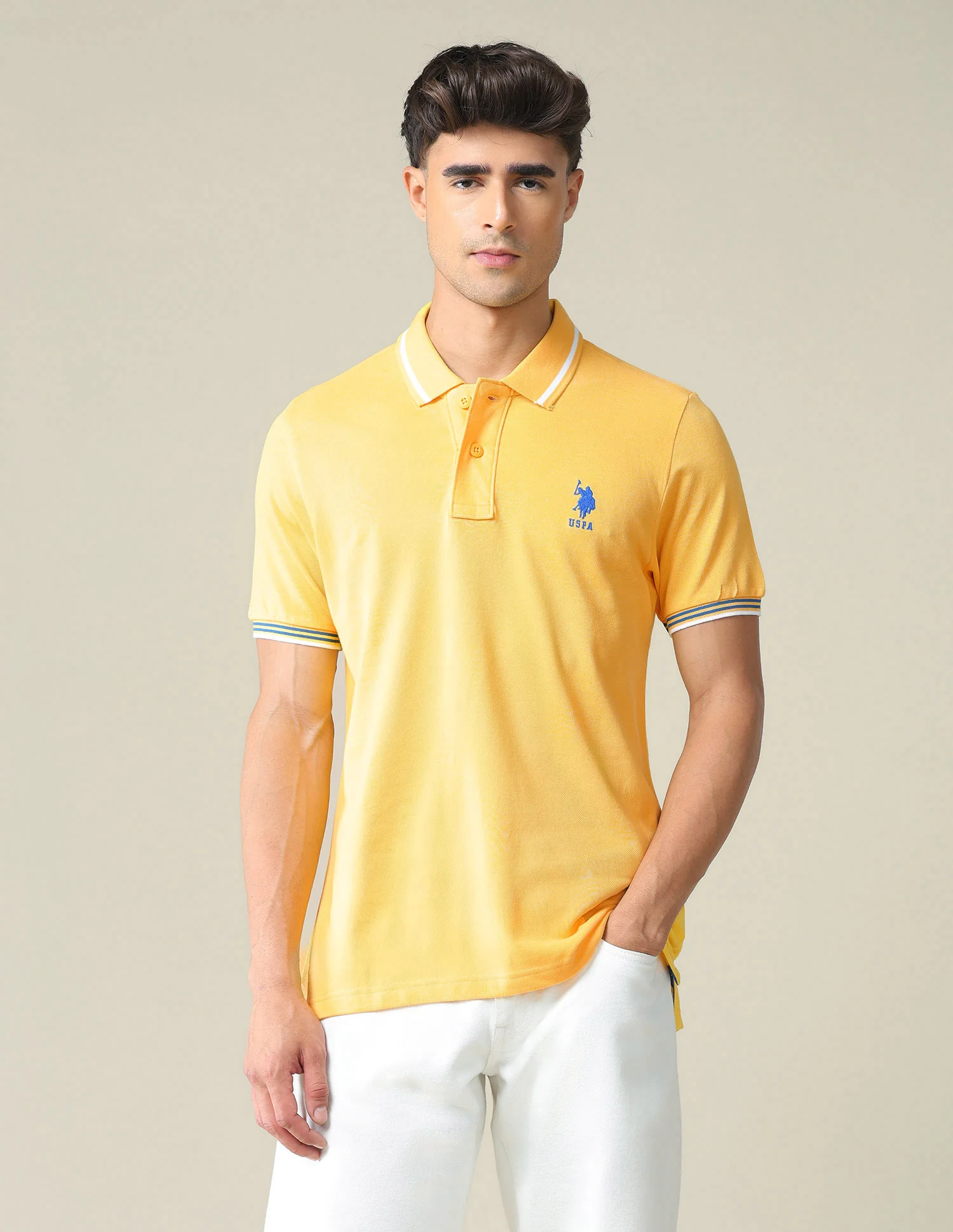 Striped Collar Pique Polo Shirt - Image 6