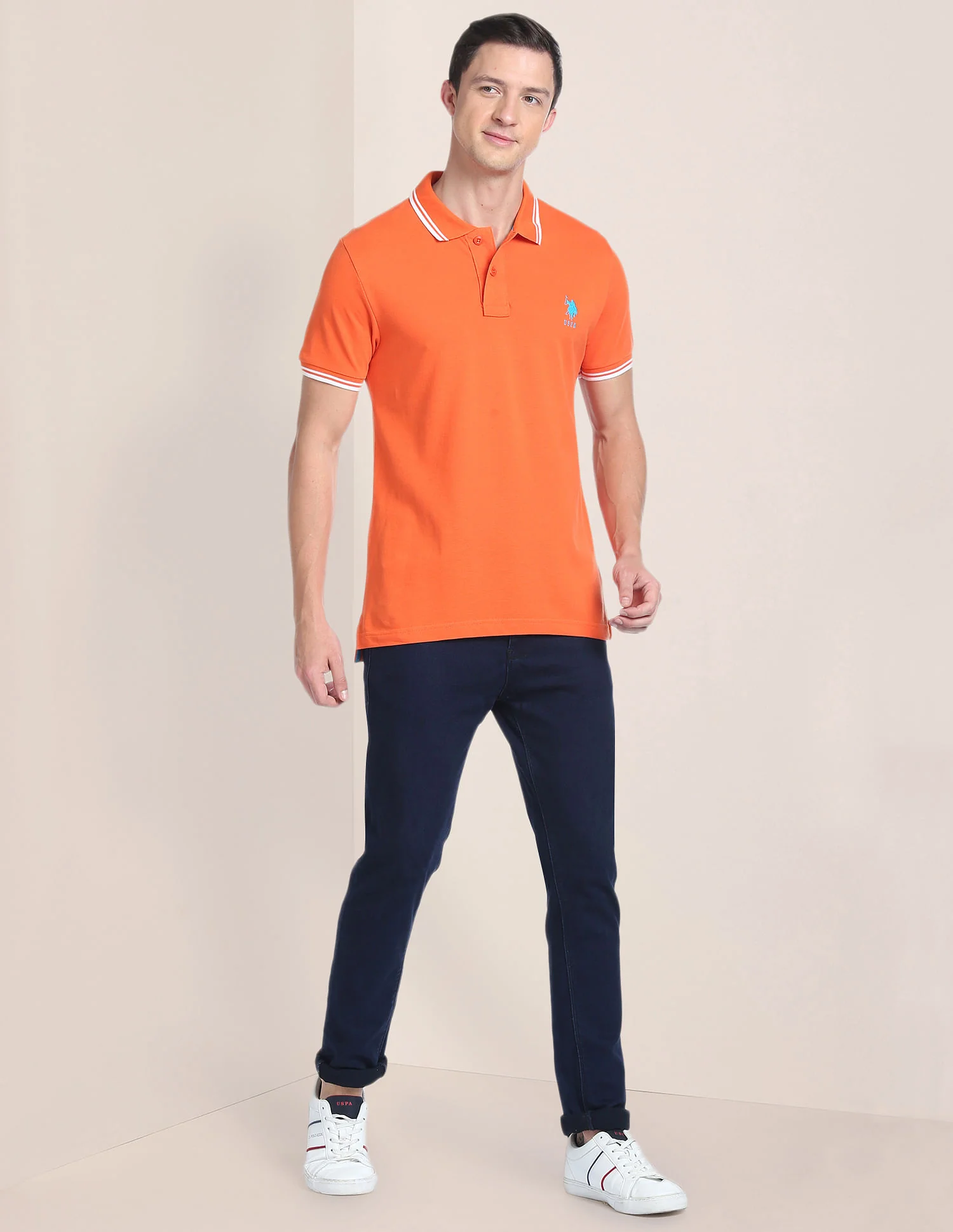 Striped Collar Pique Polo Shirt - Image 3