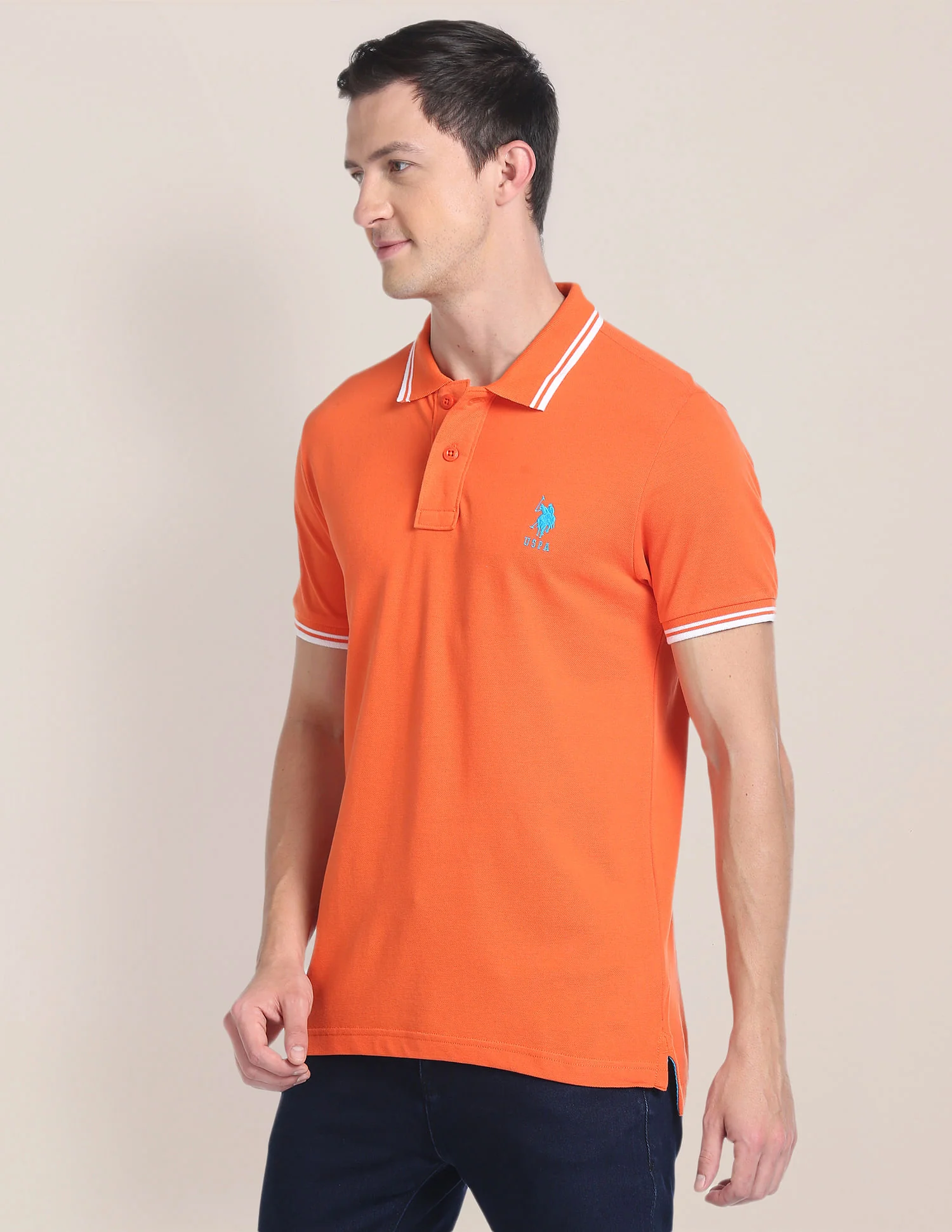 Striped Collar Pique Polo Shirt - Image 4