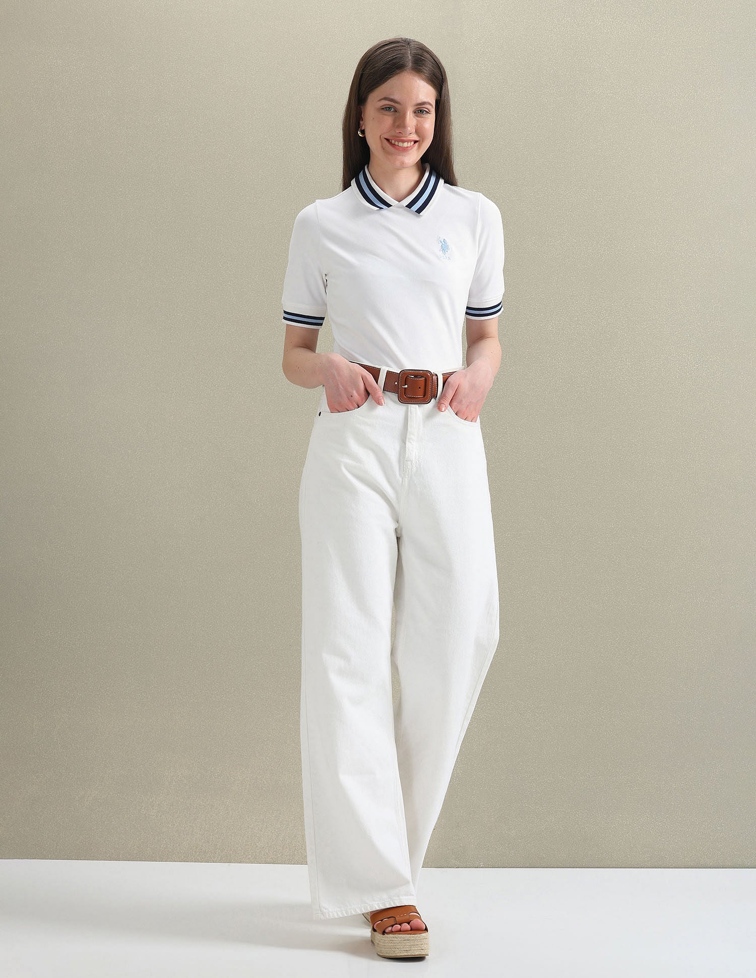 Striped Collar Pique Polo Shirt - Image 3