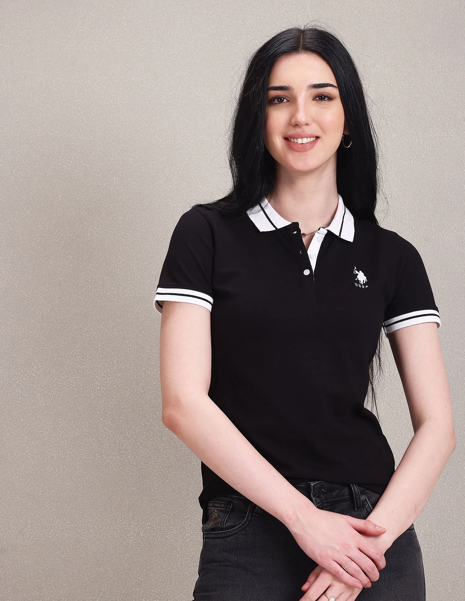 Striped Collar Pique Polo Shirt
